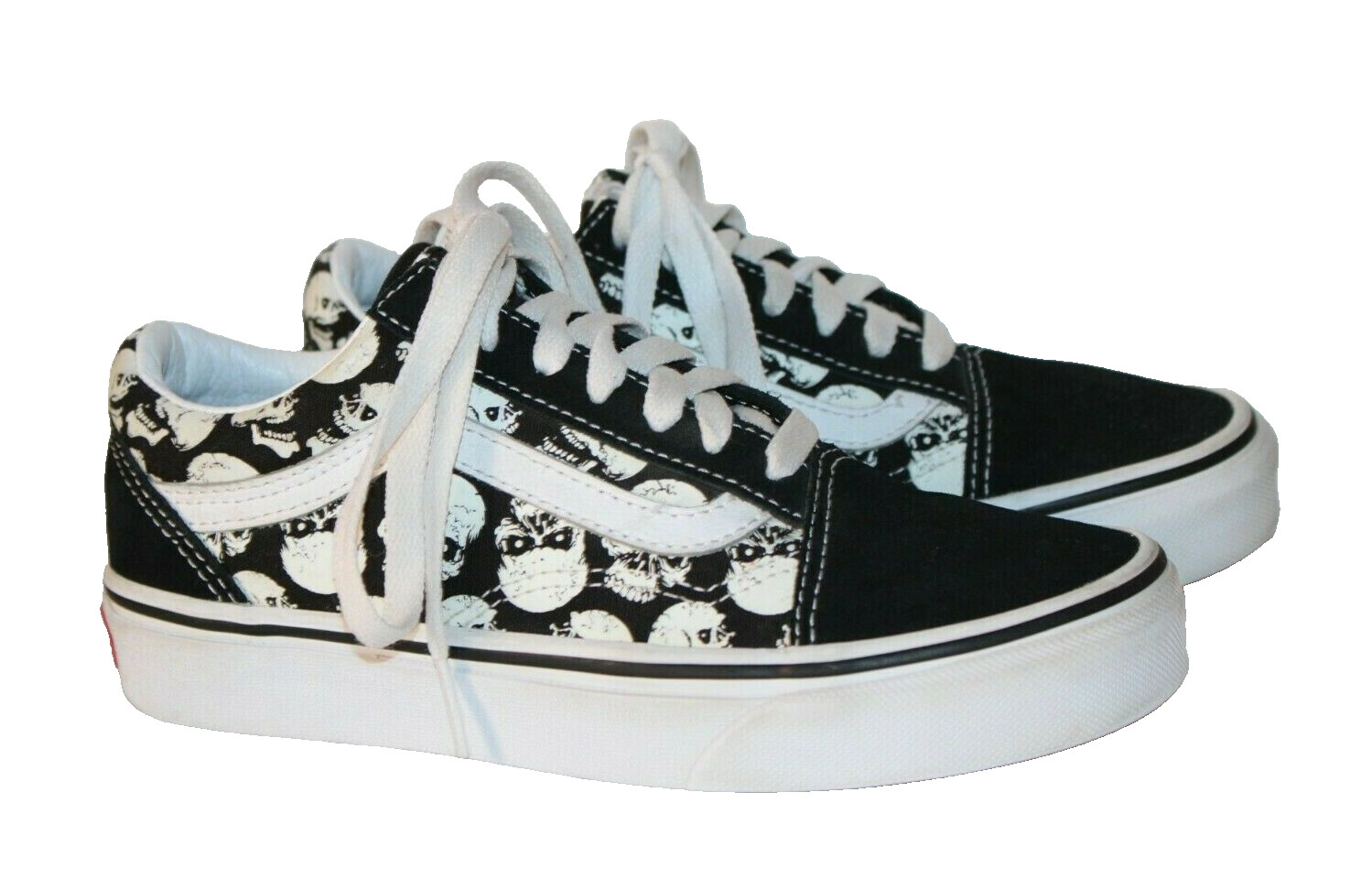 Vans Old Skool Glow Skull Canvas Suede Black White Skate Shoes Women 5 Men 3.5