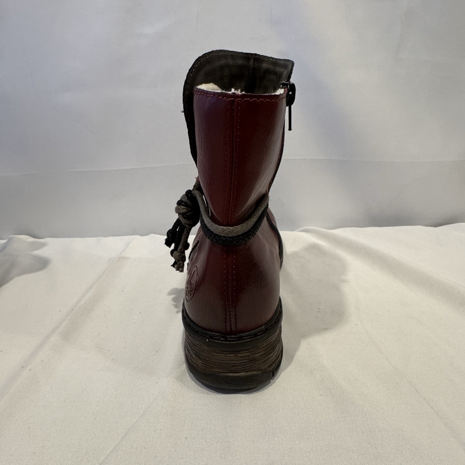 Rieker Womens Size 7 EUR 38 Ankle Boot Felice Wine Faux Leather Ruched Upper NWT