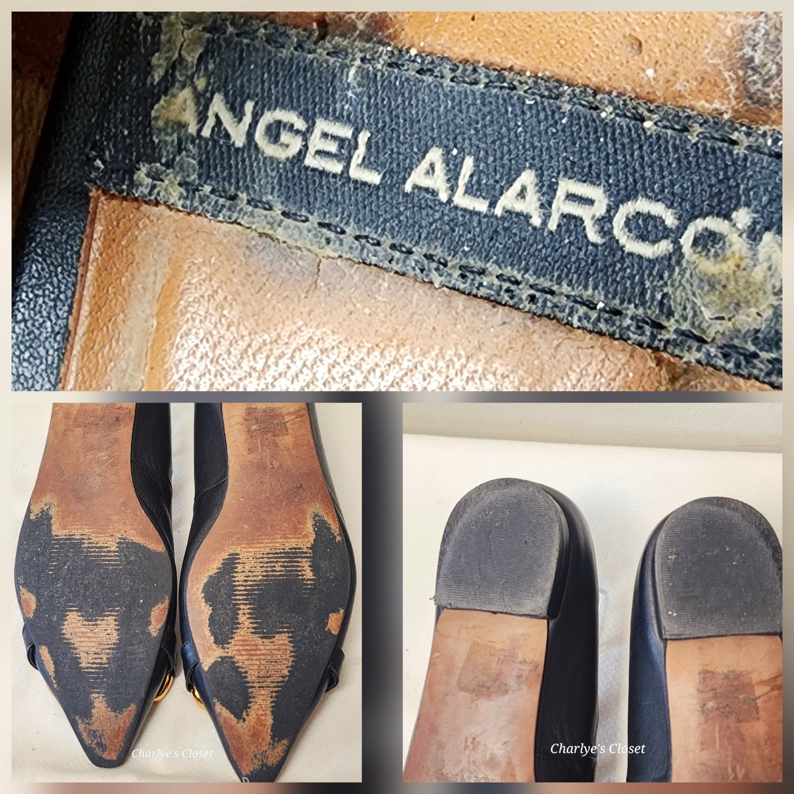 Angel Alarcon Horsebit Pointed Toe Flat 41/US 10 Blk Leather Made in Spain