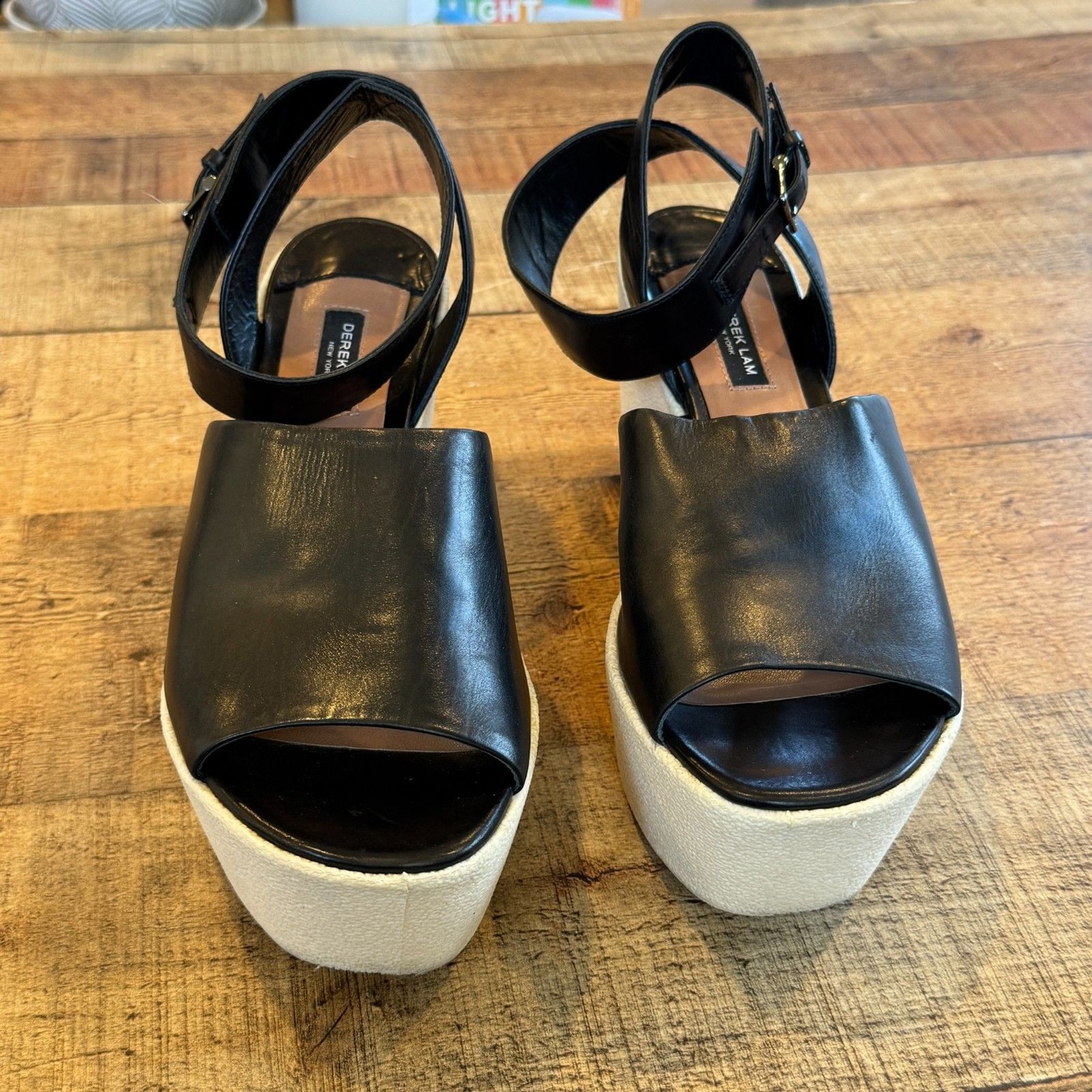 Derek Lam Fabian Platform Sandals Black Leather Size 10 White Soles