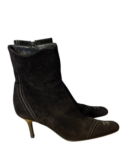 Chanel Vintage Logo Black Suede Embroidered Boots Size 6 EU 36