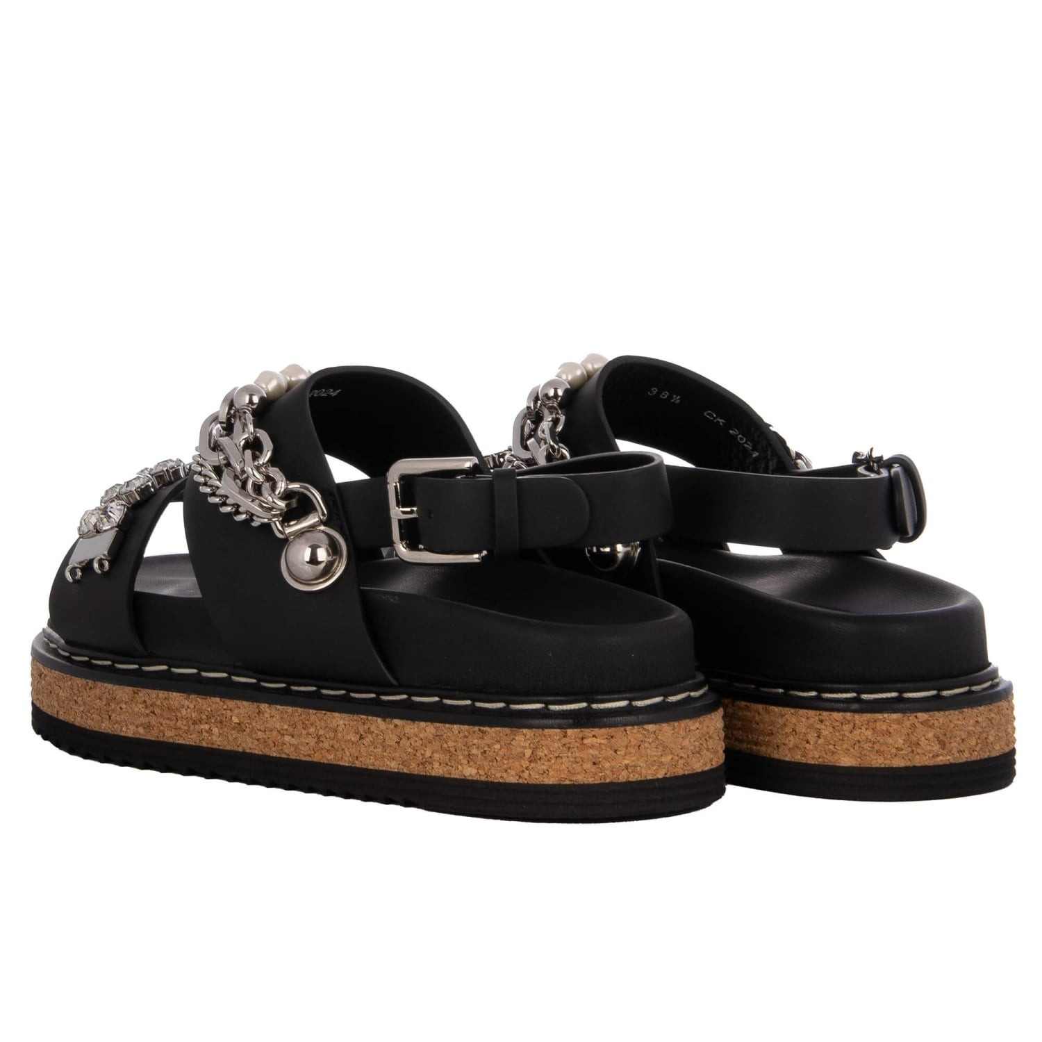 DOLCE & GABBANA DG Logo Pearl Crystal Chain Plateau Sandals KEIRA Black Silver