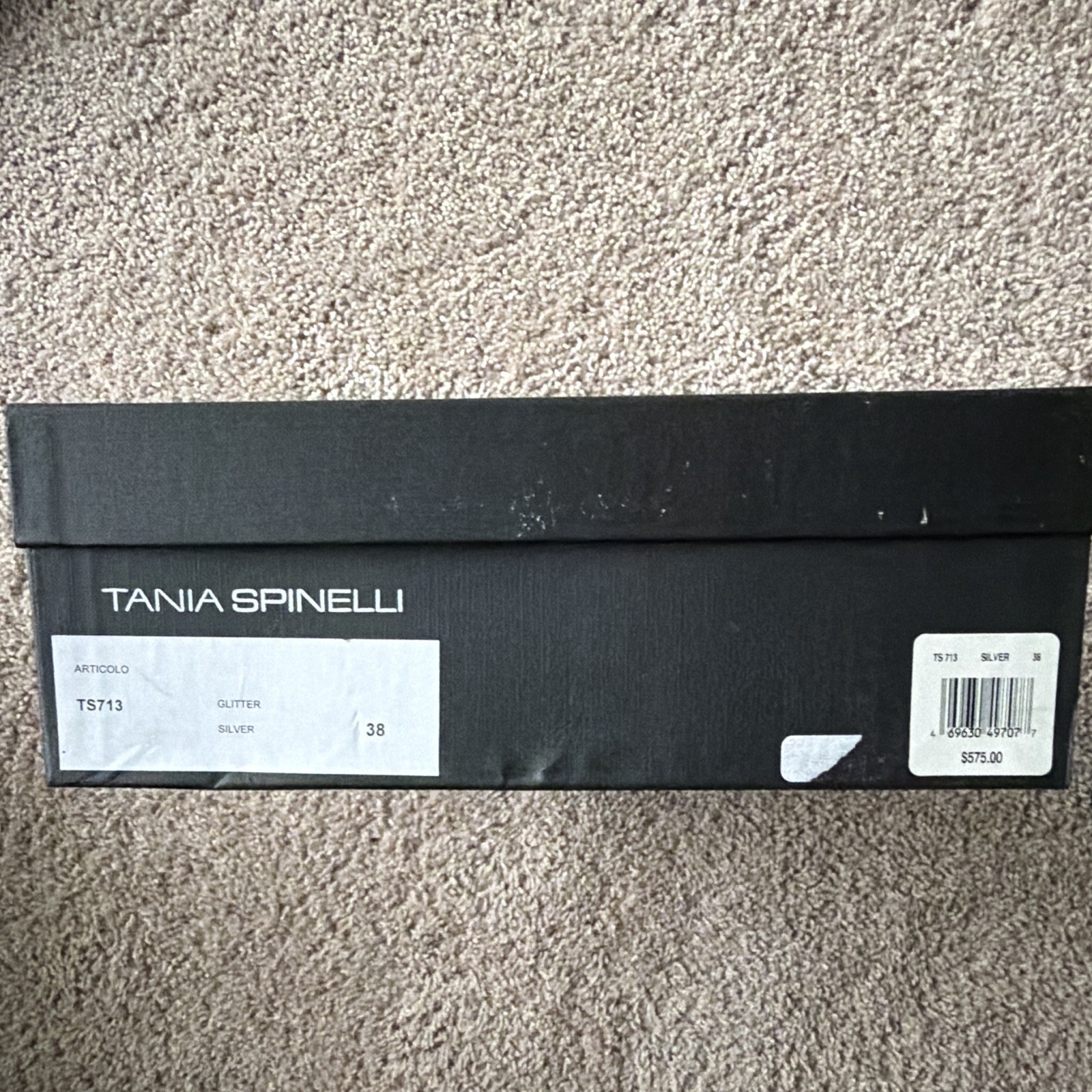 Tania Spinelli Silver Glitter Strappy Open Toe Stiletto Zip Heels US 8