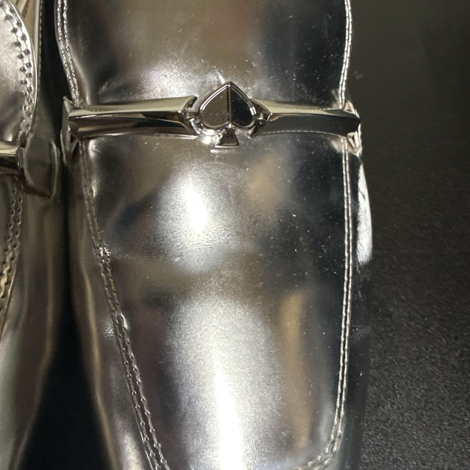 Kate Spade New York Laura Silver Specchio Leather Mules Slides Women Size 10M