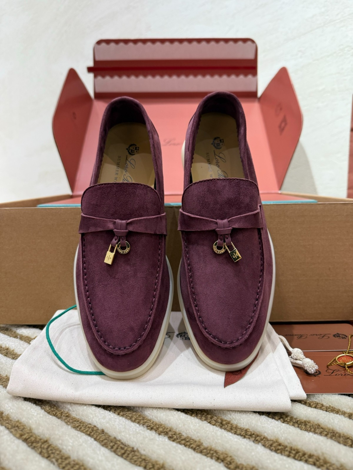 LORO PIANA Burgundy Red Soft Nappa Lined Cushioned Daily Urban Footwear🔥