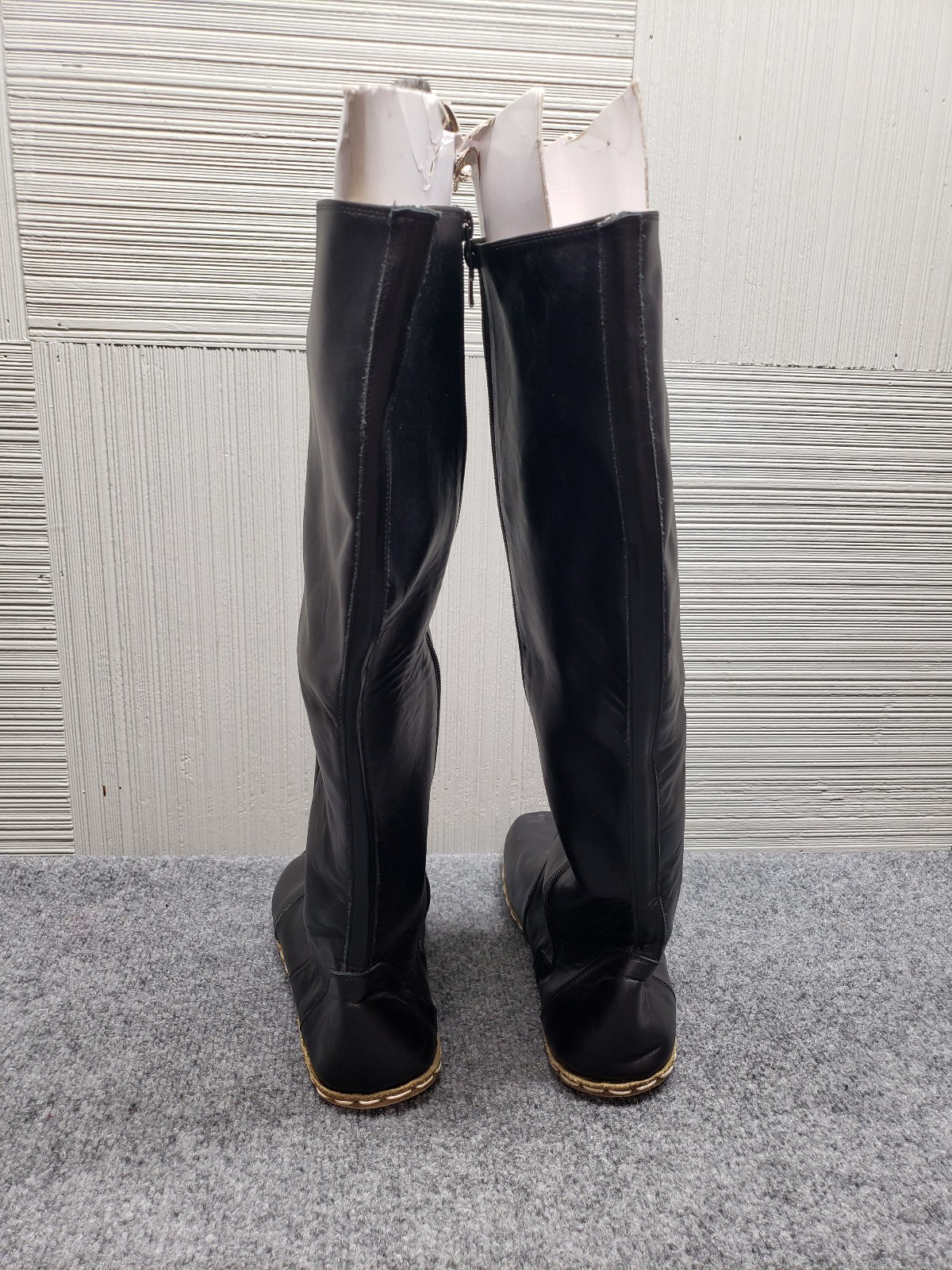 Atlantis Women Boots 13.5 Black Leather Side Zip Handmade High Knee Comfort Shoe