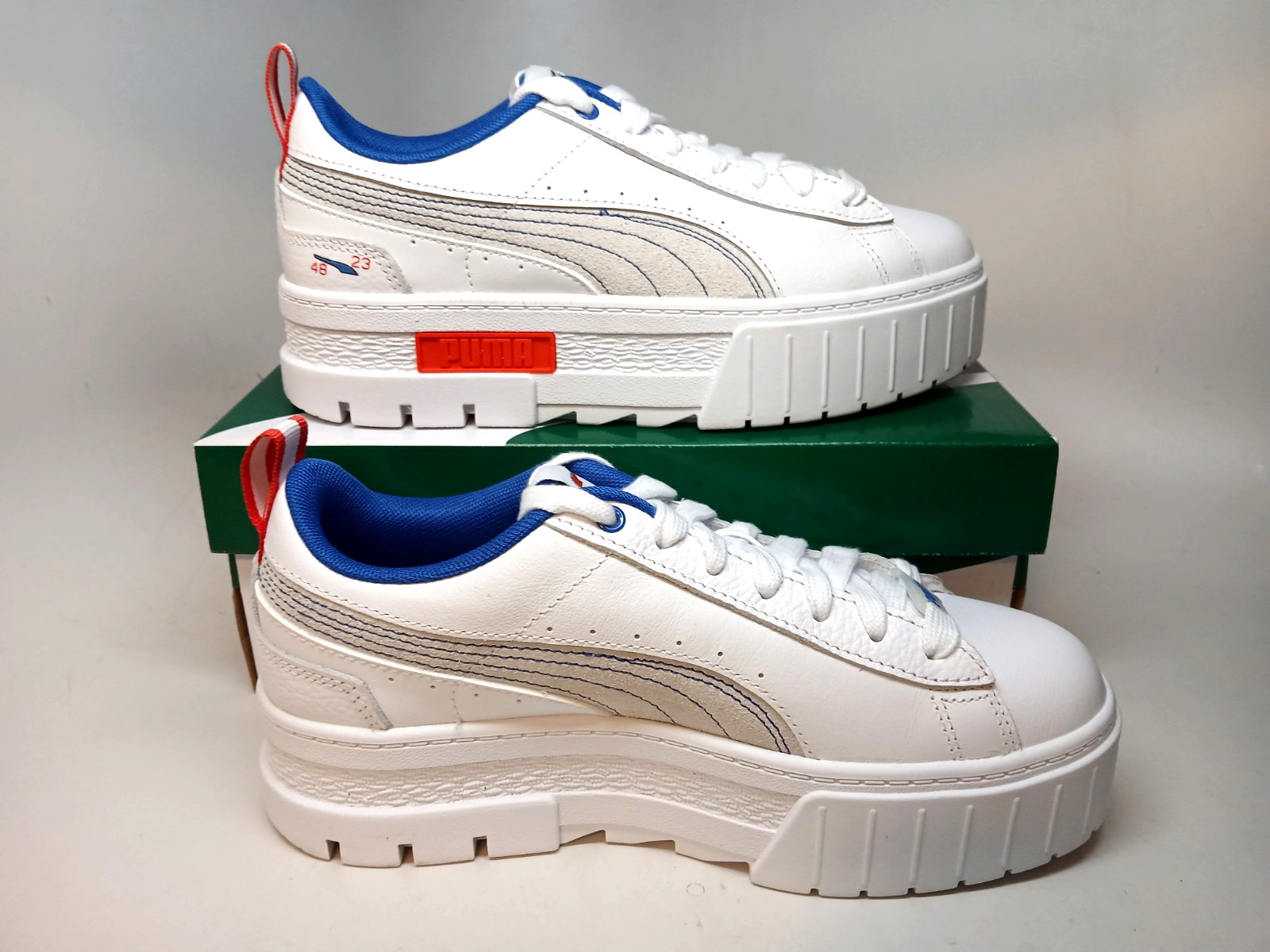 PUMA MAYZE LEATHER PLATFORM SNEAKER White/Royal Sapphire Women’s size 7