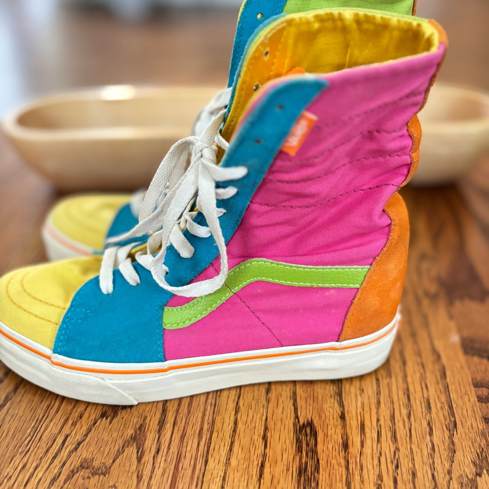 Vans Sk8-Hi Extra High Top Sneakers, Color Block Neon Pink Green Yellow Blue