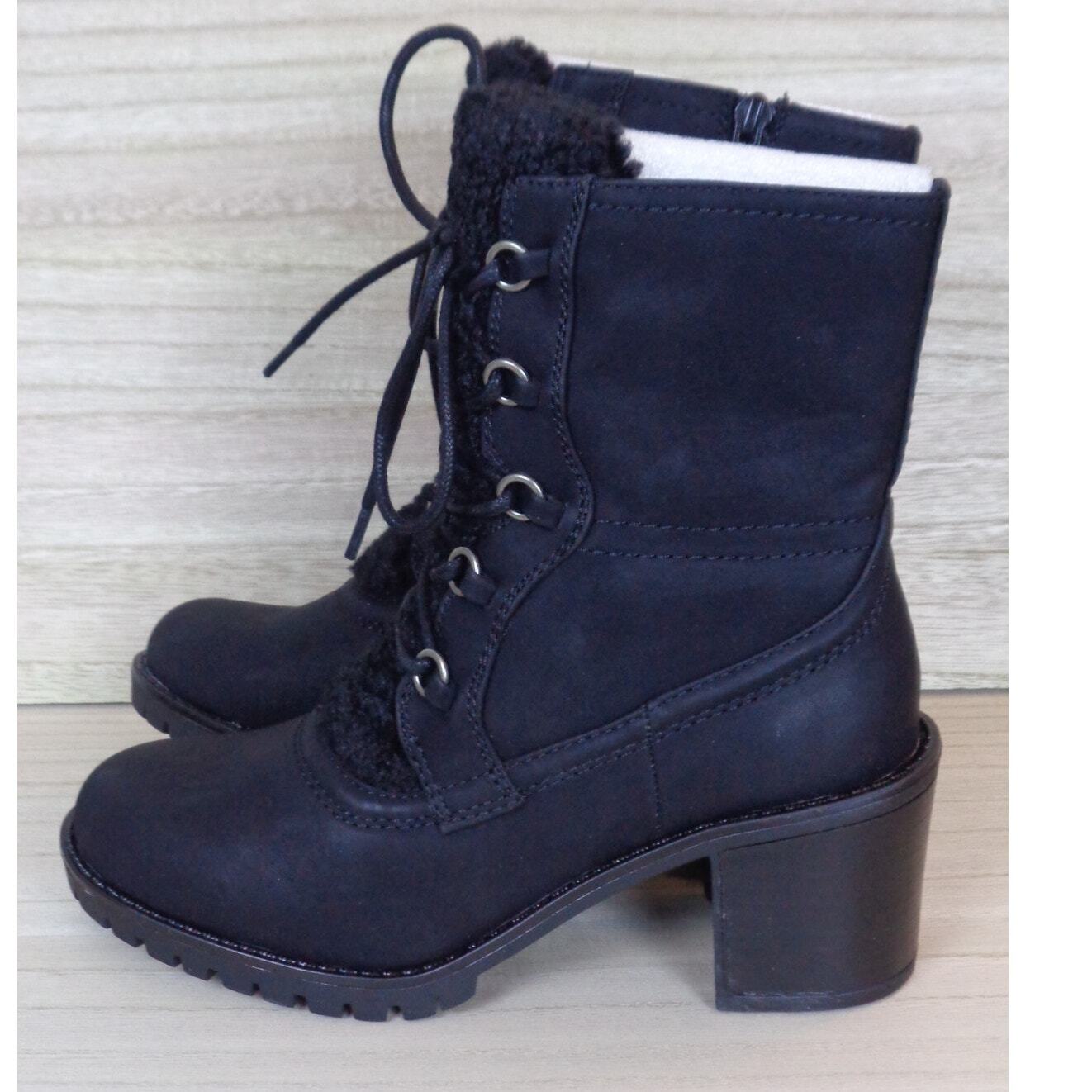Baretraps Hadlee Black Boot Block Heel Lug Sole Lace Up & Zip Womens Size 5.5