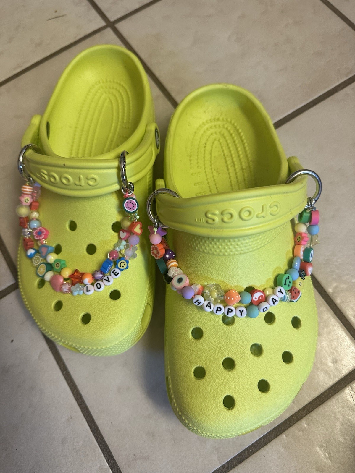 Classic Clog Crocs Line Green With Beaded Chain Women Size 8