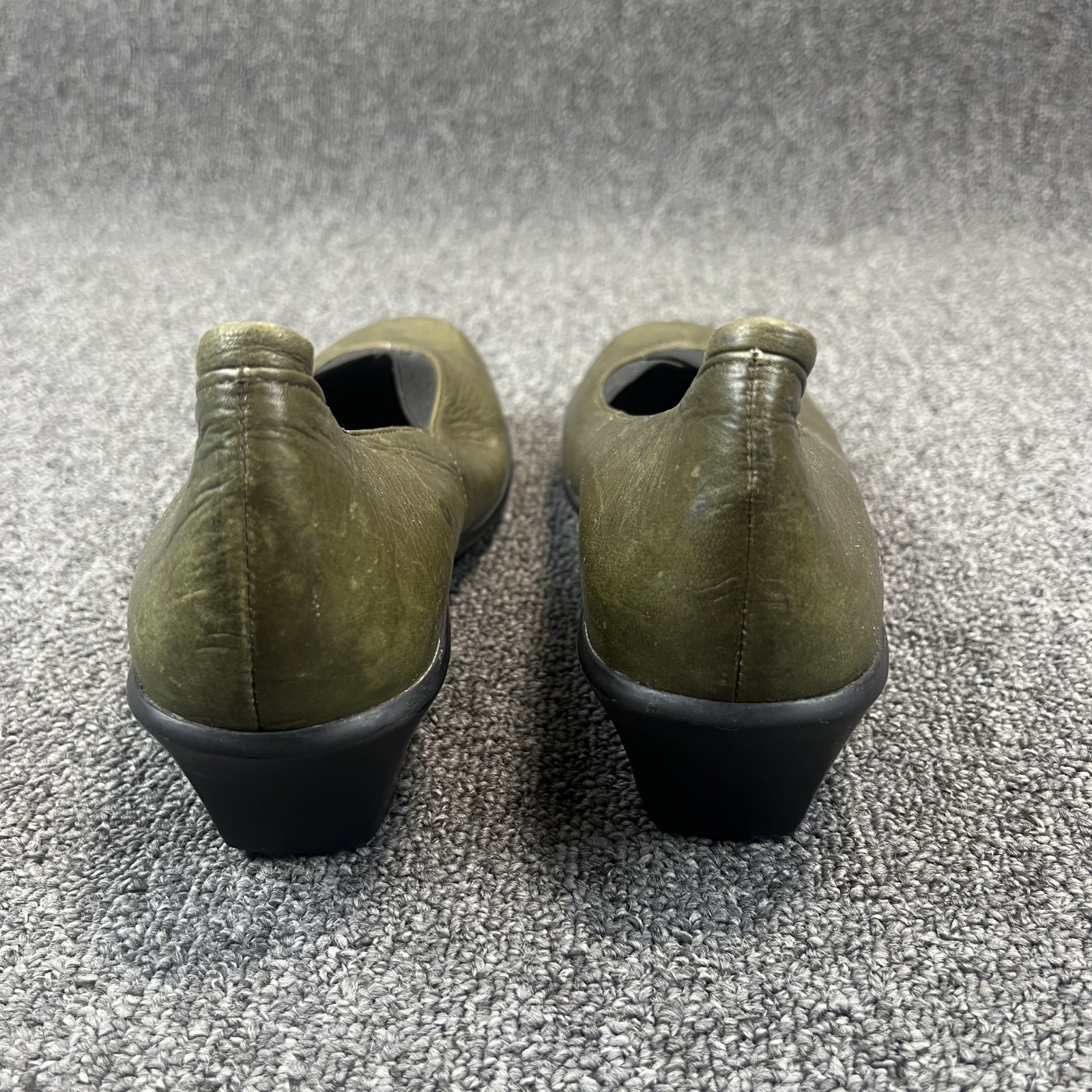 Wolky Boho Lagenlook Leather Wedge Pumps 39 Olive Green Comfort Walking Shoes