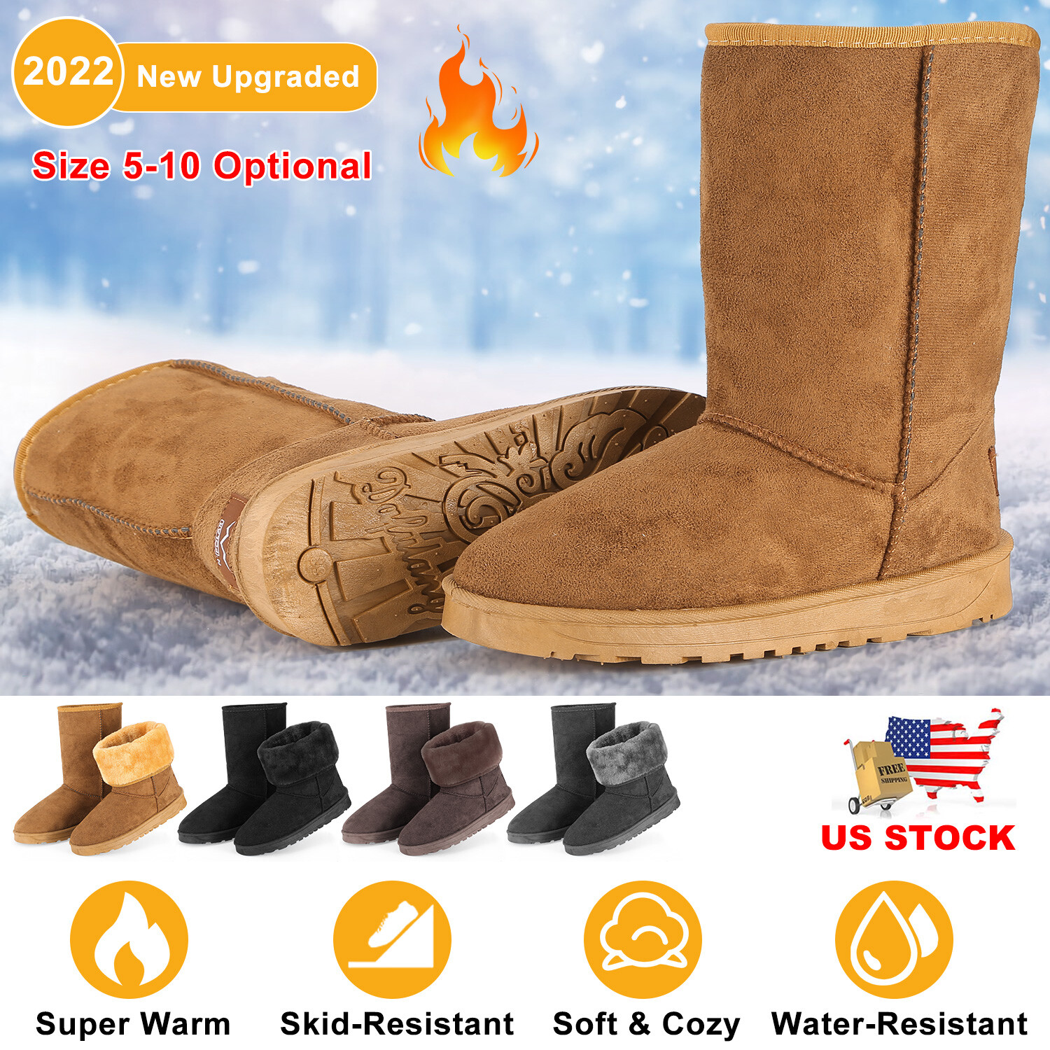 Women’s Mid Calf Boots Faux Fur Lined Winter Snow Boots Boots Shoes Size 5-10