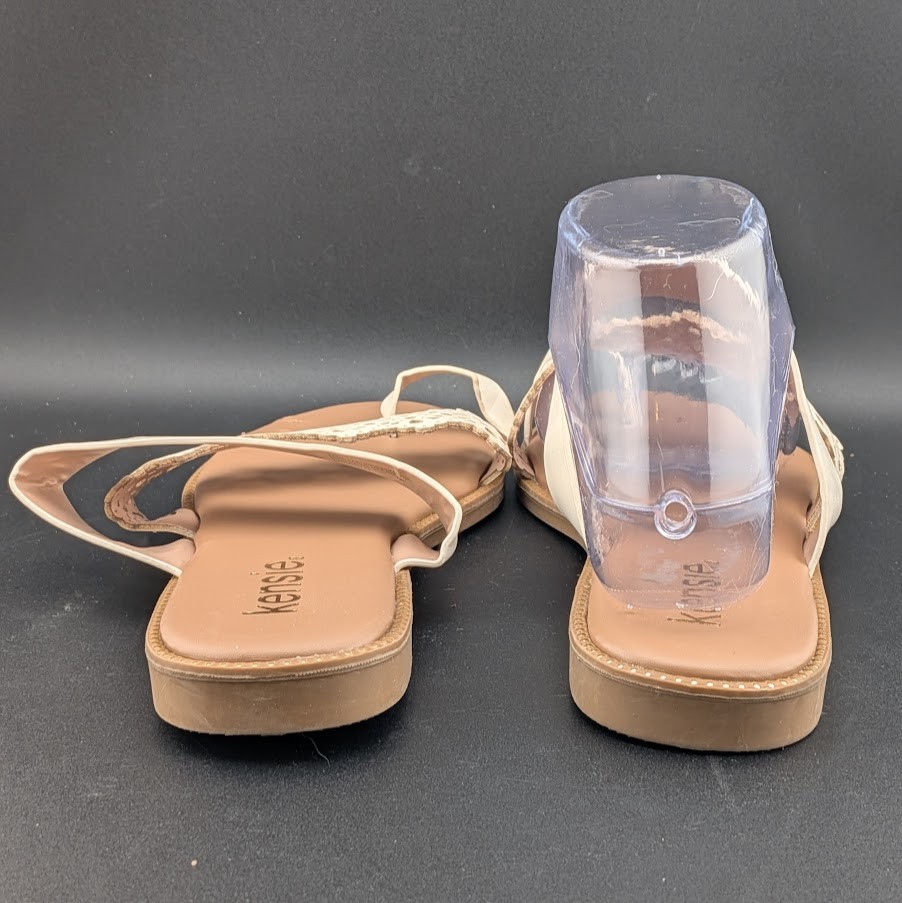 Kensie Madison Size 7.5 Ivory Cutout Toe Loop Slide Flat Sandals
