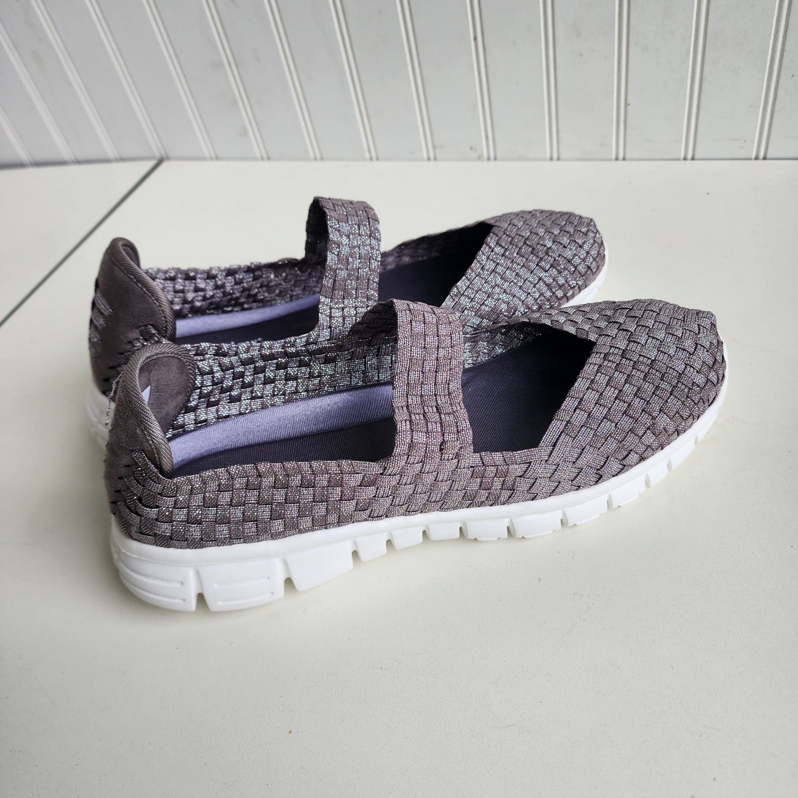 Comfortview Charcoal Gray Metalic Mary Jane Fabric Shoes Wide Relaxed Size 12W