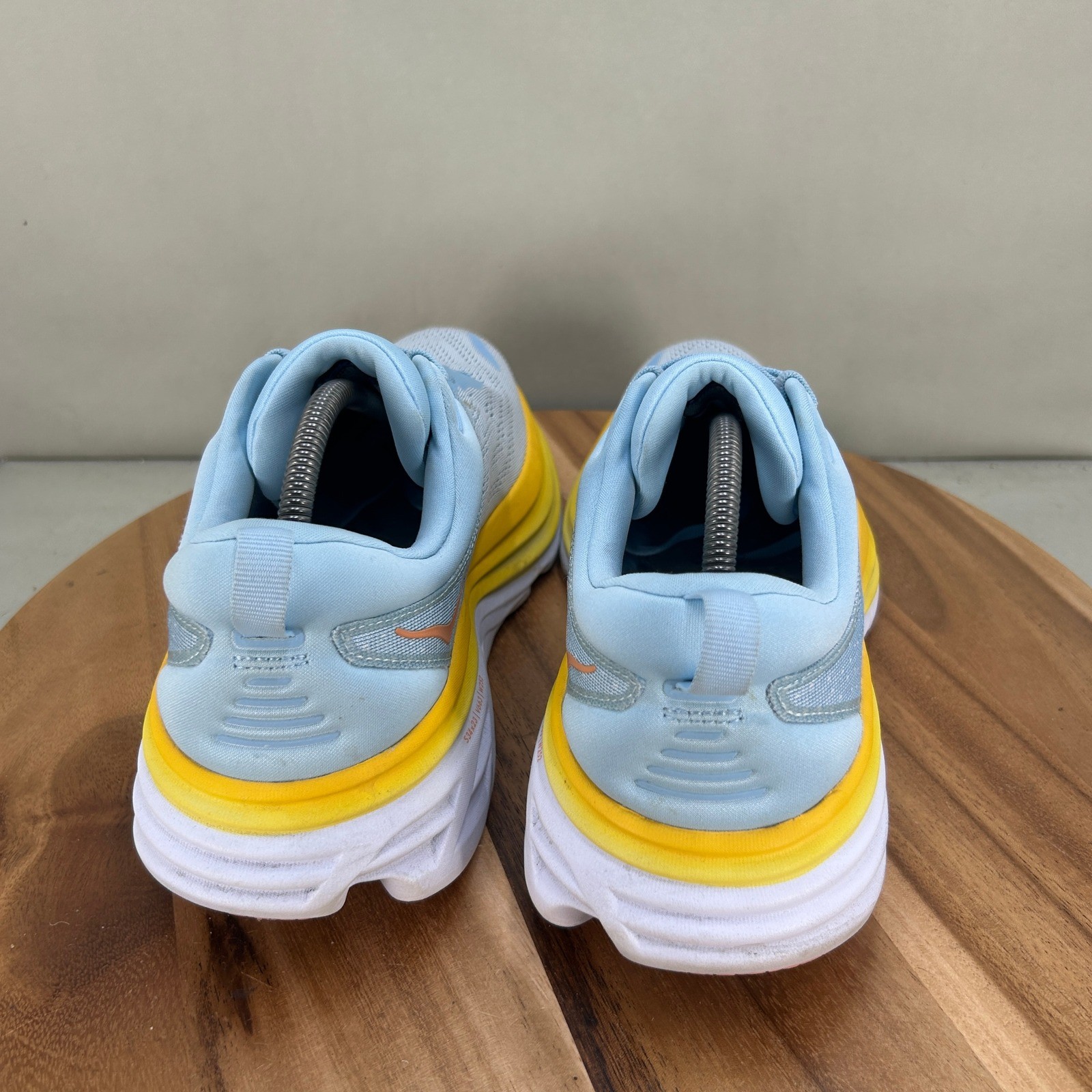 Hoka Bondi 8 Womens Running Shoes Sky Blue Yellow Cushioned Size 12 B Comfort