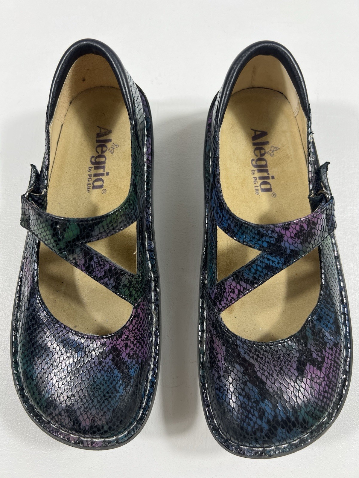 ALEGRIA Womens 6.5 Black Snake Leather Mary Jane Shoes Comfort Nurse Workwear