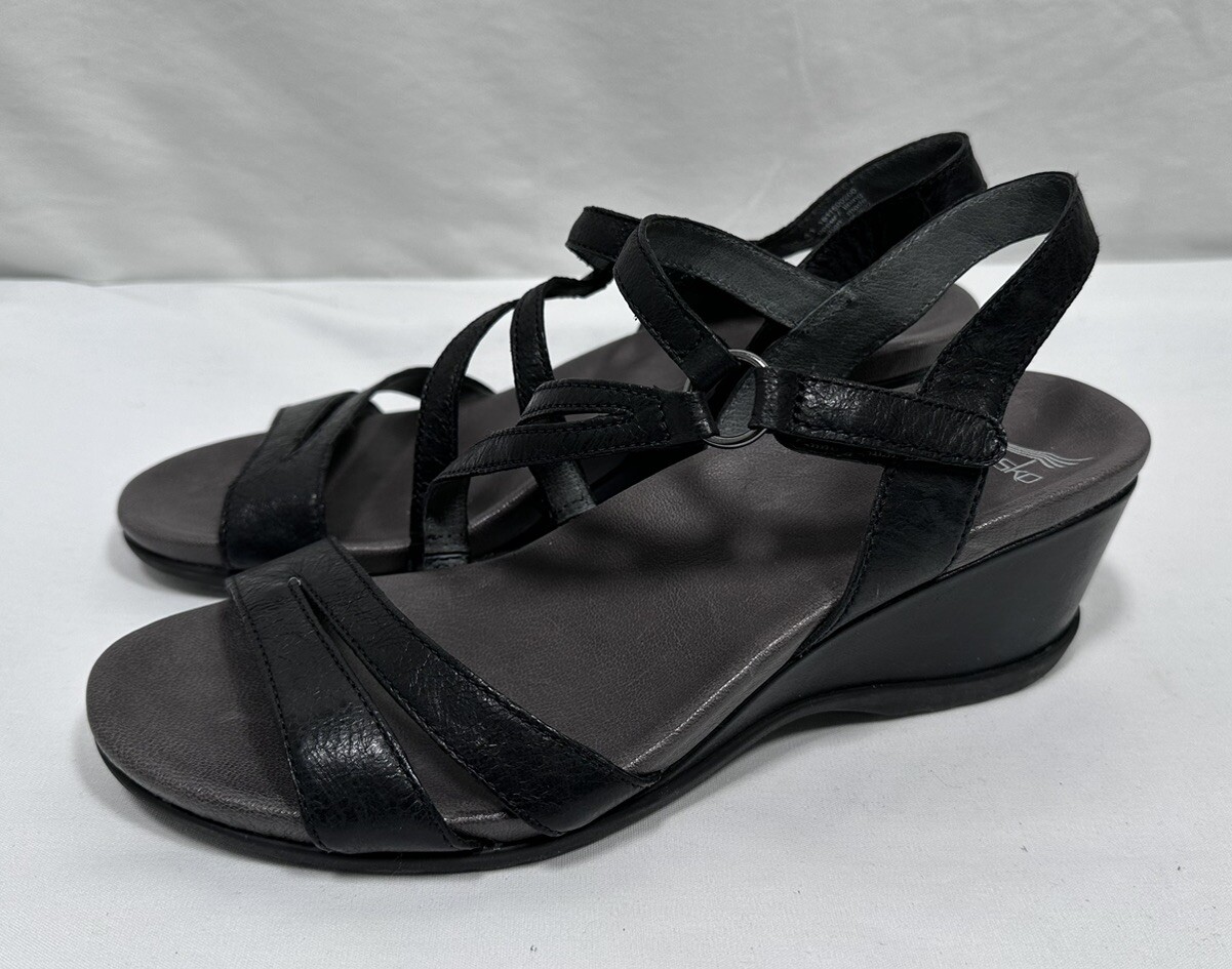 Dansko Women Shoes Sandals Wedges EU 41/ US 10-10.5 Strappy Leather Black $175
