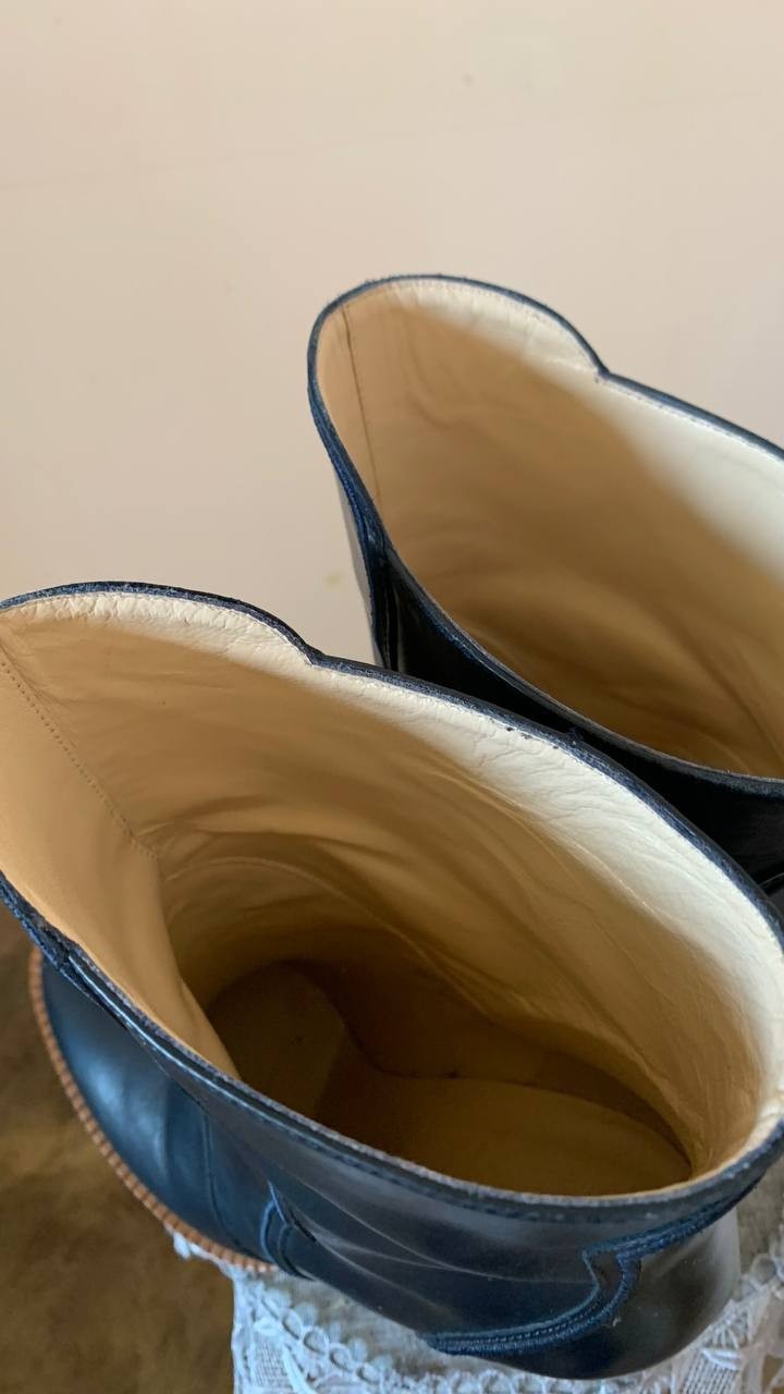 Navyboot Leather Ankle Boots Blue Block Heel Made in Italy EU 38 Fits 37.5