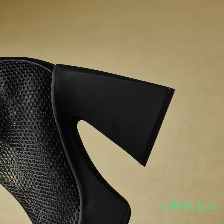 Women’s Ruffle Platform High Heel Fishnet Mesh Ankle Boots Lace Shoes Breathable