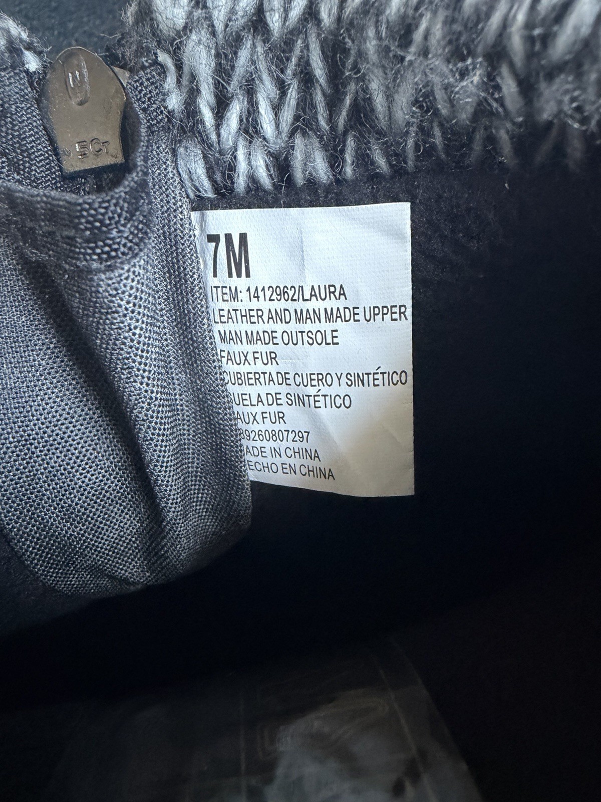 black faux fur ankle boots with grey fuzzy trim