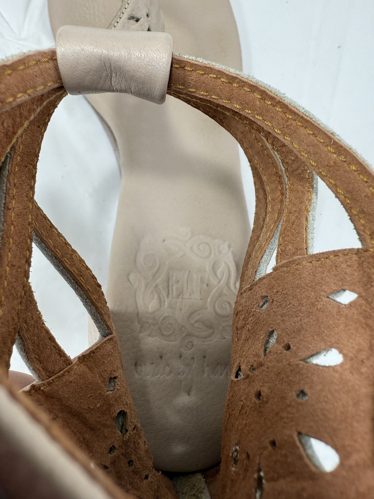 bali ELF Leather Bora Bora Rear Zip Handmade Wedge Sandal Size 8 thong