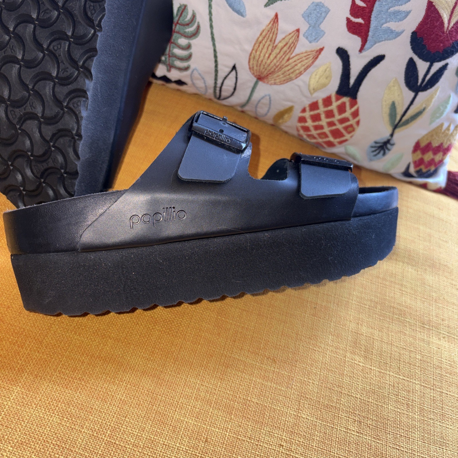 Papillo by Birkenstock Arizona Exquisite Platform Sandals Size 39 Black Unisex