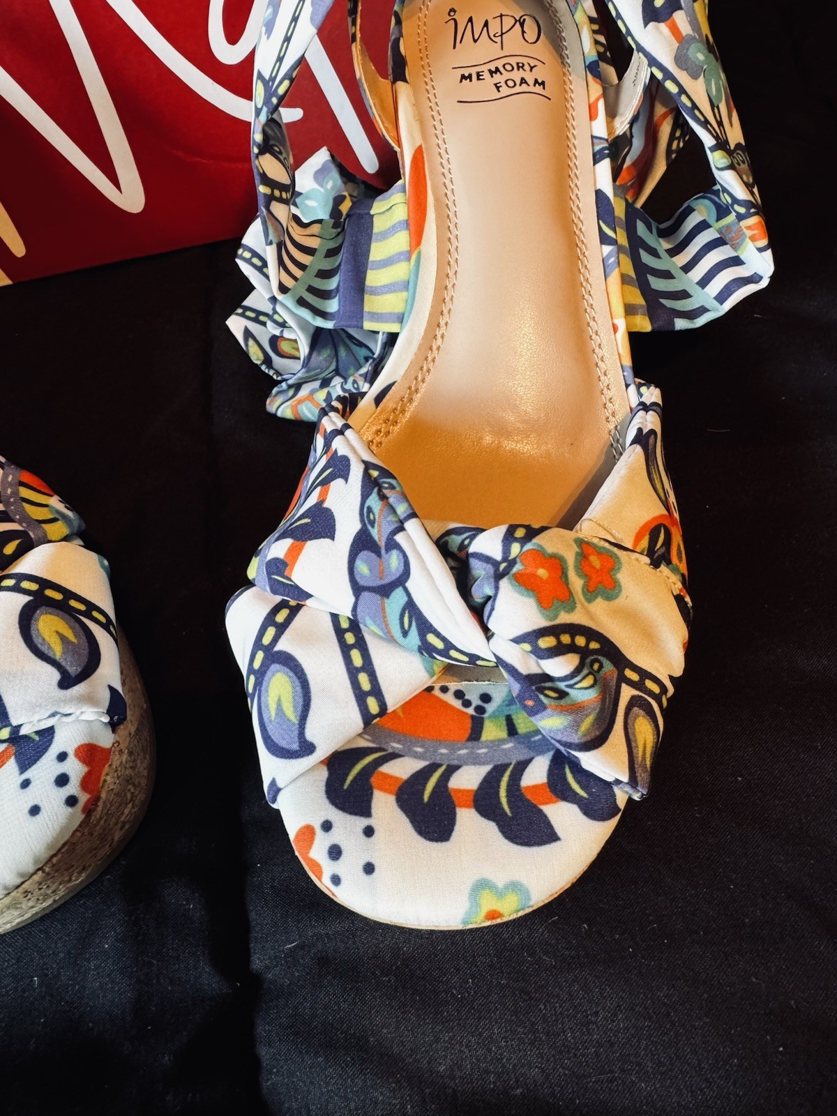 IMPO Memory Foam Wedge Sandals Size 6.5 Floral Scarf Tie Platform Boho
