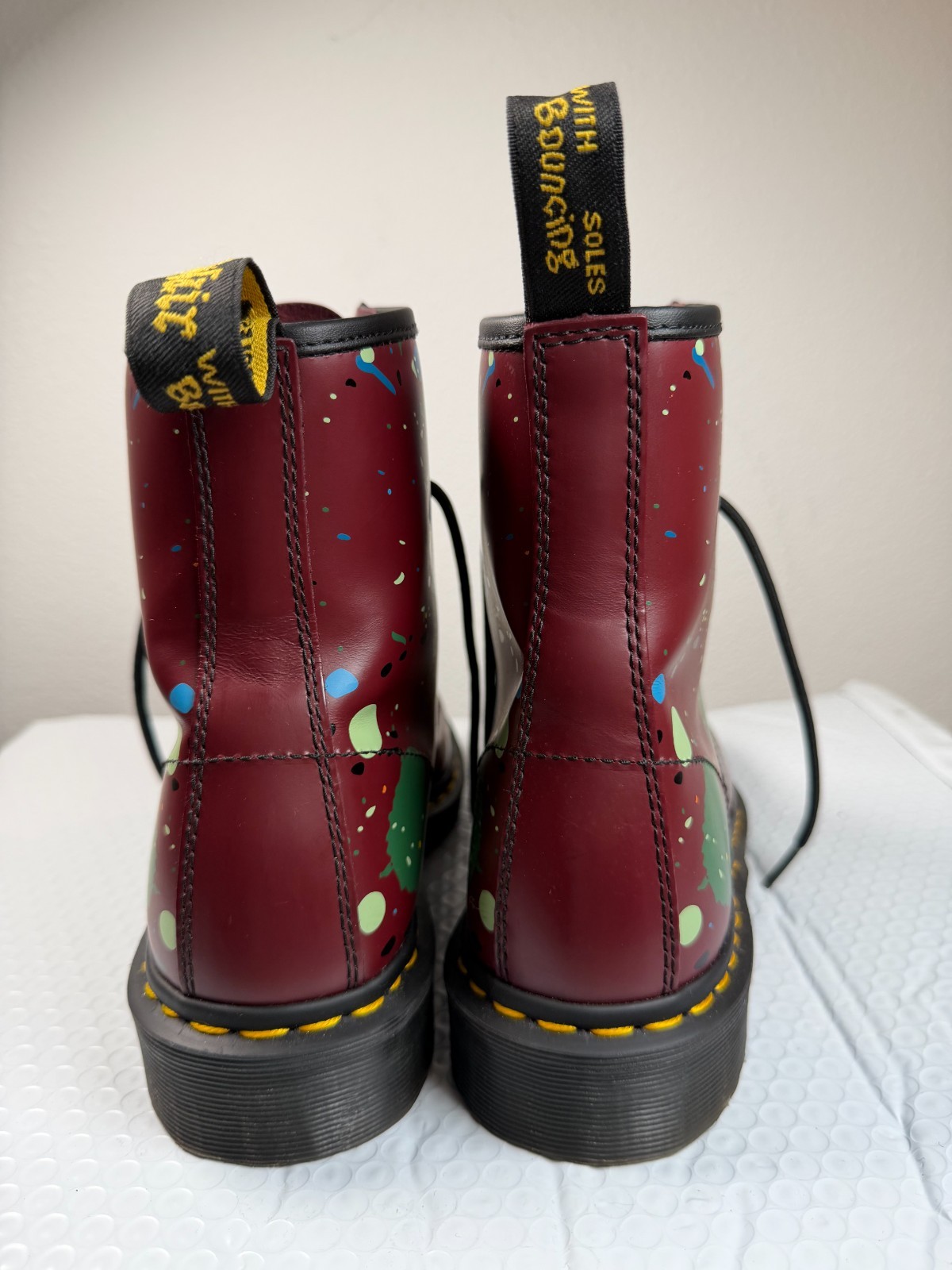 Dr Martens 1460 Paint Splatter Burgundy Leather Combat Boots Women’s 9 US 42 EU