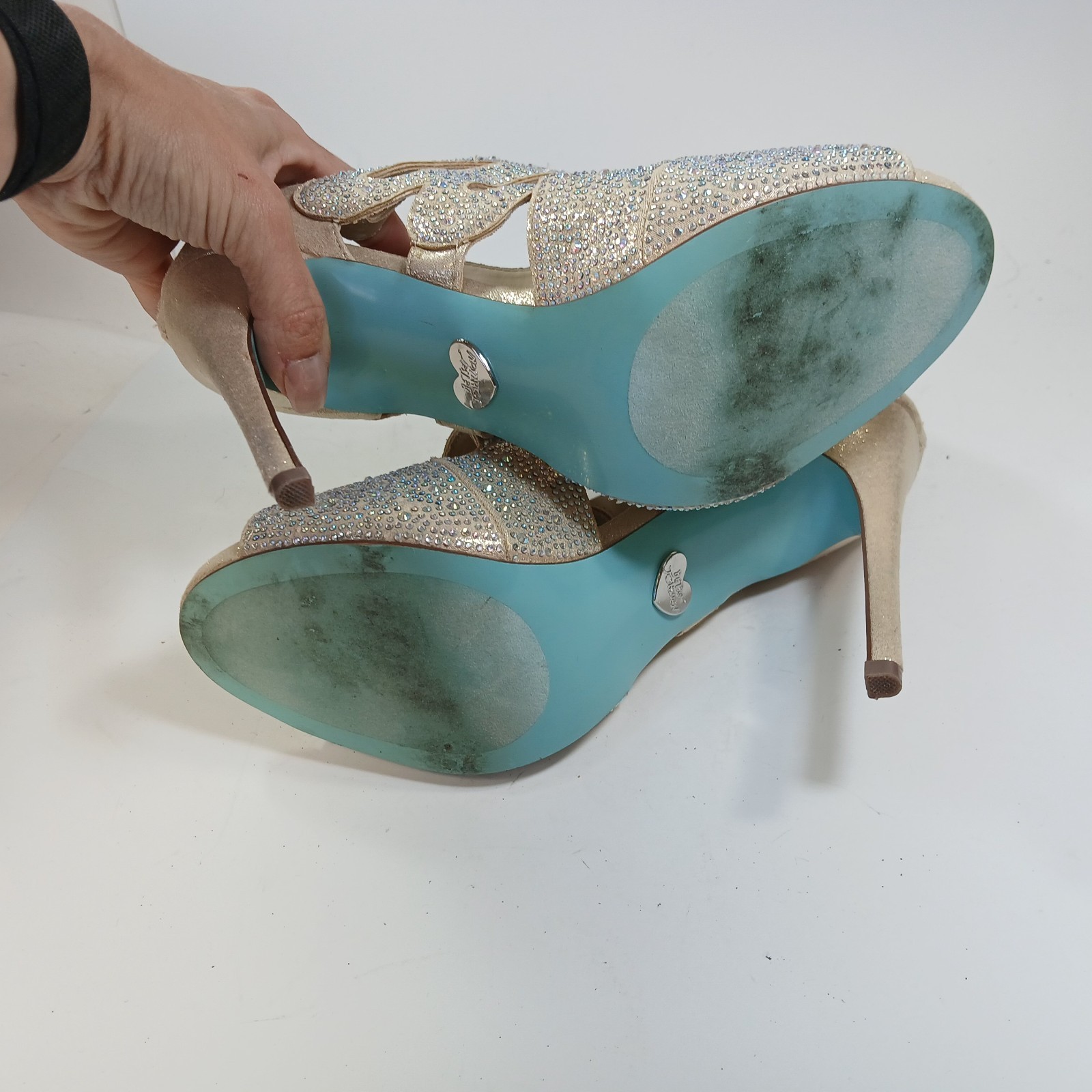 Blue By Betsey Johnson Nola Silver Crystal Bridal Stiletto Heels Open Toe 9.5 M