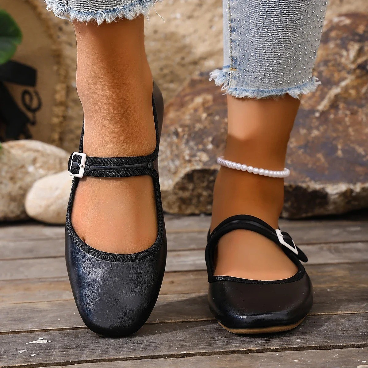 Women’S round Toe Buckle Low Heel Casual Shoes Elegant Fashion Comfortable
