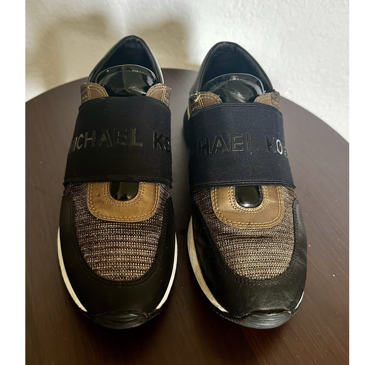 Michael Kors Women’s Slip On Sneakers Black Brown Textile Leather SG18F