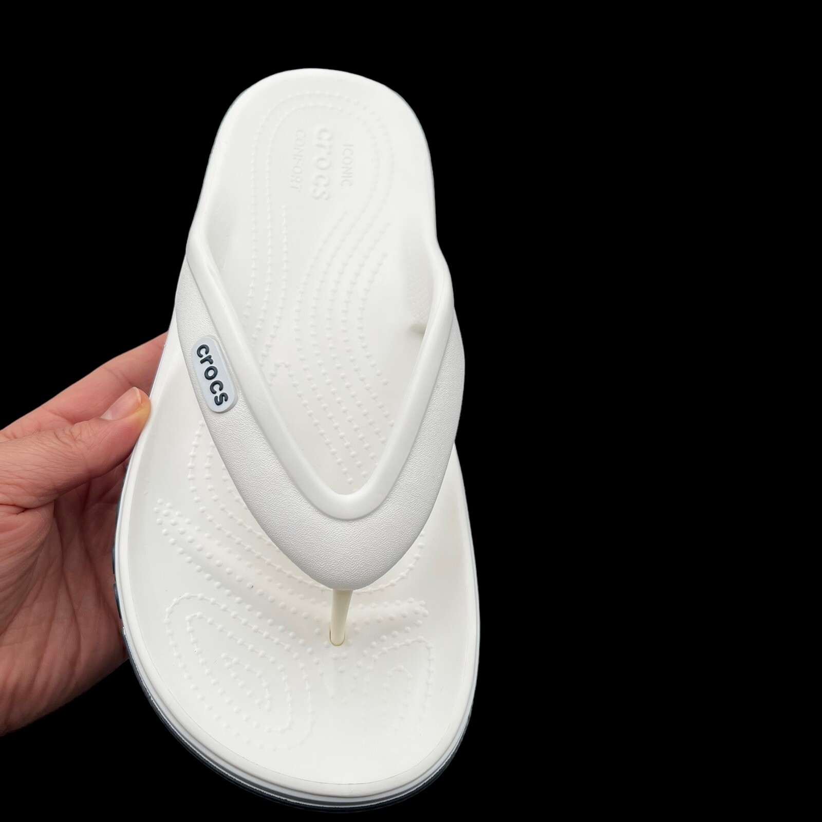 Crocs Bayaband Womens Flip Flop Sandals Size 9 White Navy Blue Water Friendly