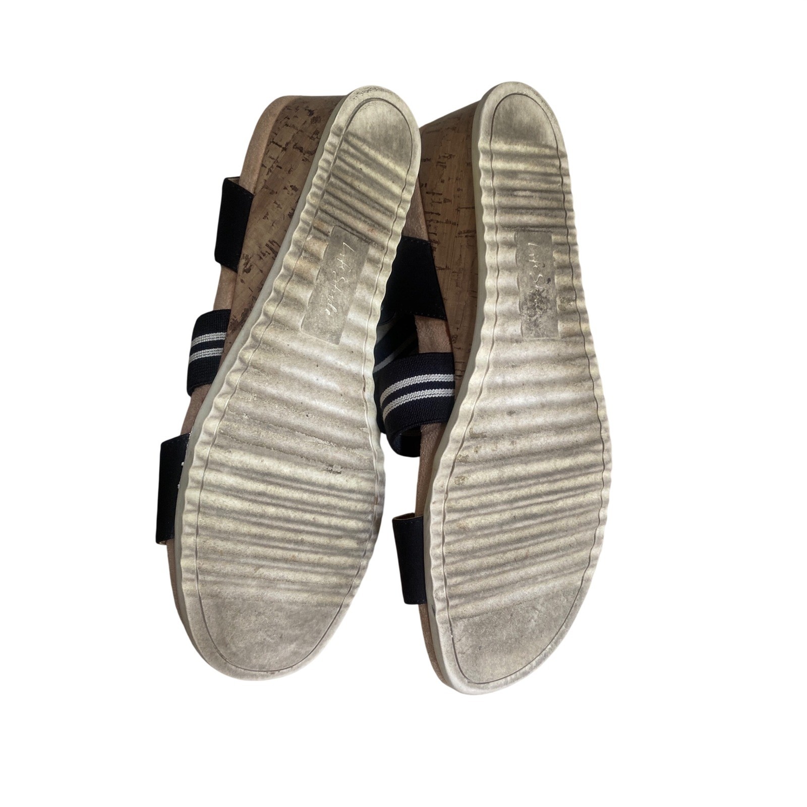 LifeStride Sunshine Black Striped Elastic Wedge Sandals Womens 9M Velocity 2.0