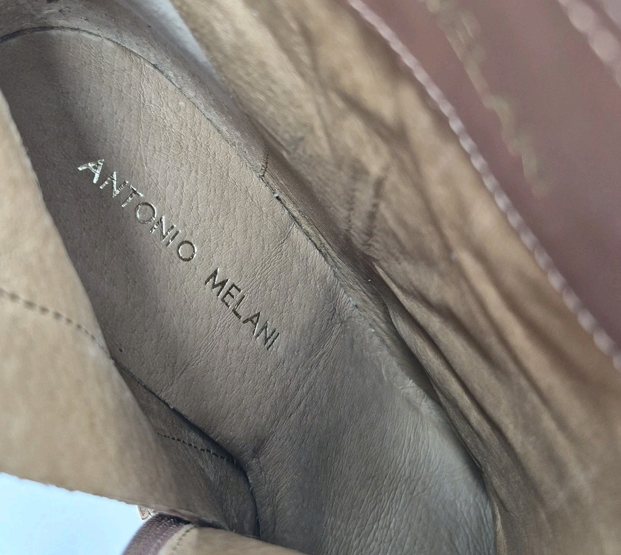 Antonio Melani Knightlee Brown Gray Leather Fabric Ankle Booties Women’s 8.5M