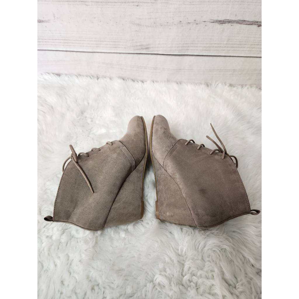 New Directions Womens Camden Wedge Booties Brown Pull Tab Ankle Lace Up 8.5 M