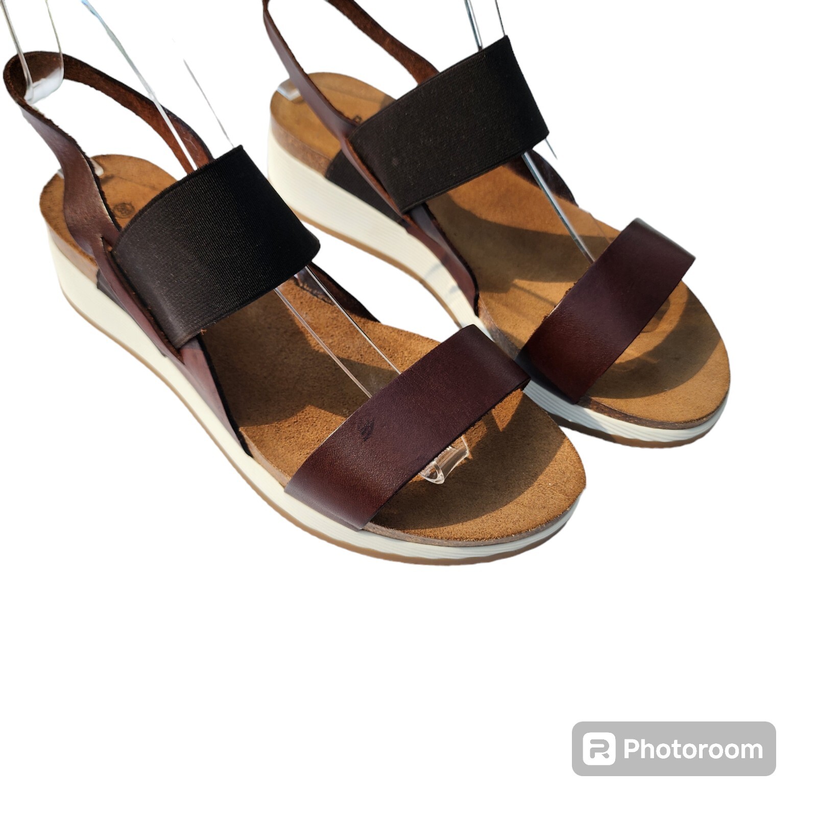 Plakton Bios Sandals Womens 39 US 8 Brown Black Platform Slingback Comfort