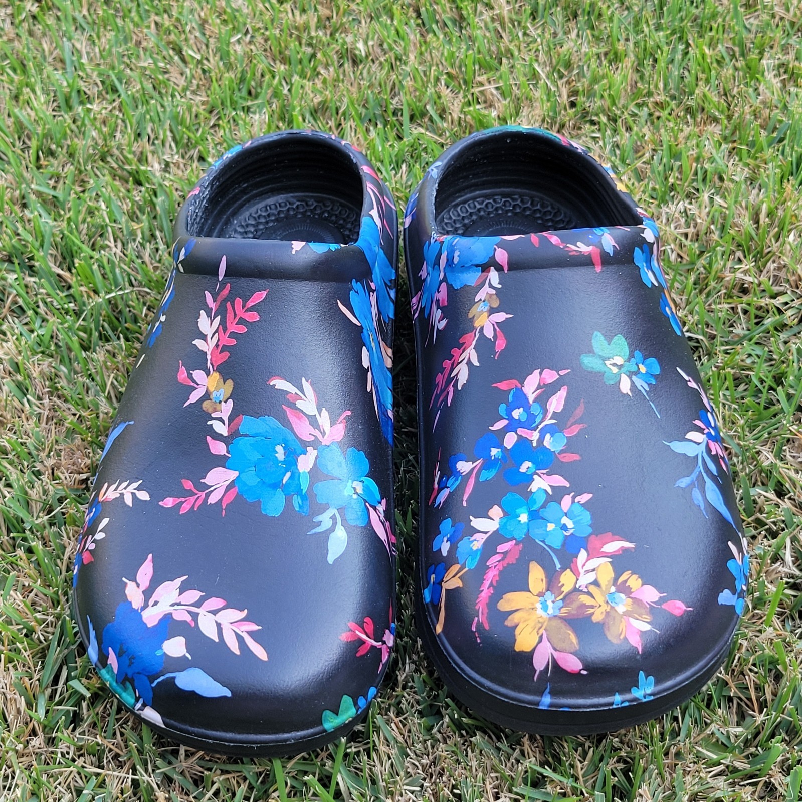 Totes Black Blue Bailey Everywear Floral Lightweight Gardening Clogs Shoe Size 8