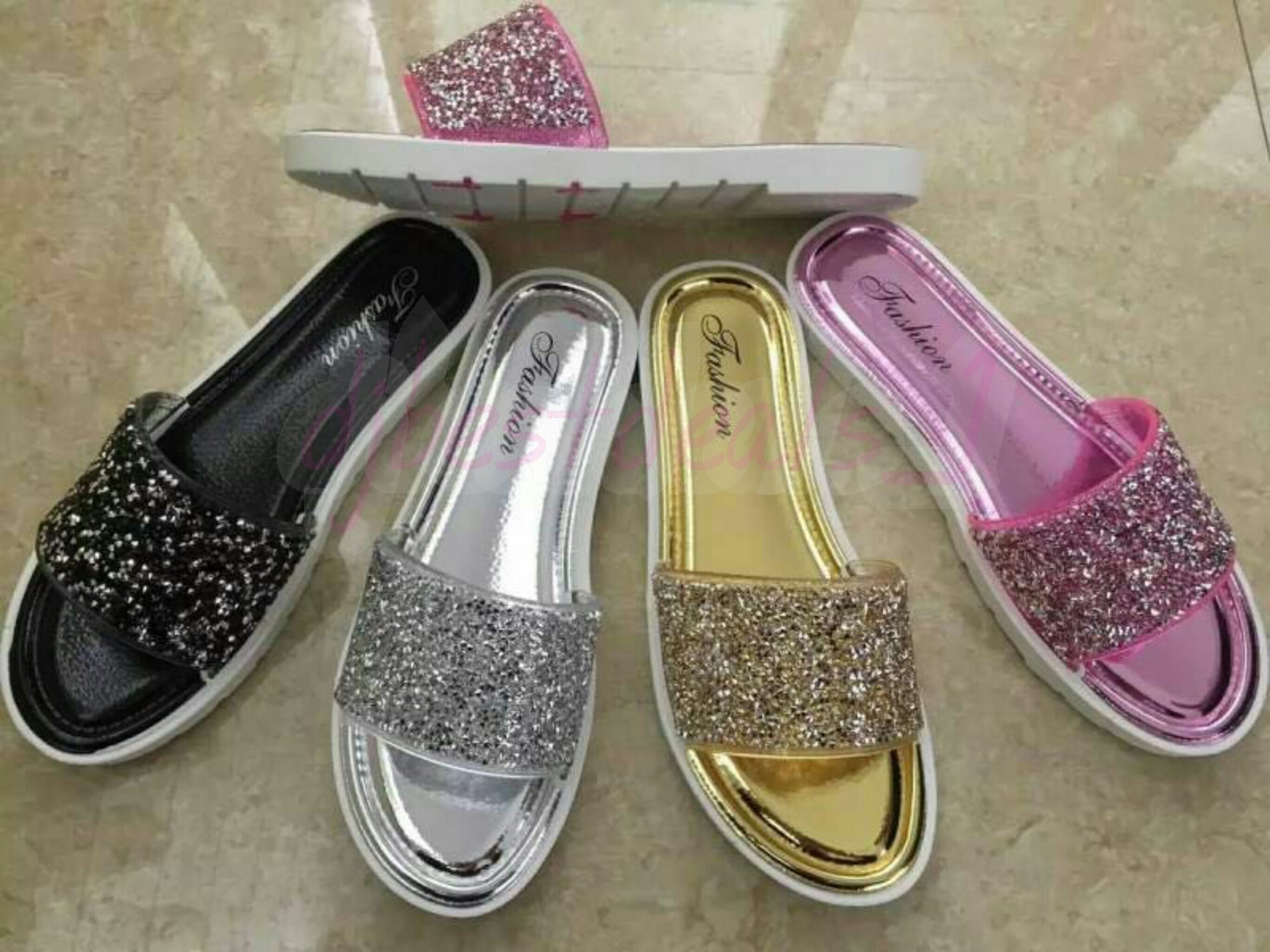 CLEARANCE Glitter Ladies Flip Flops Sandals Black Silver Pink Gold