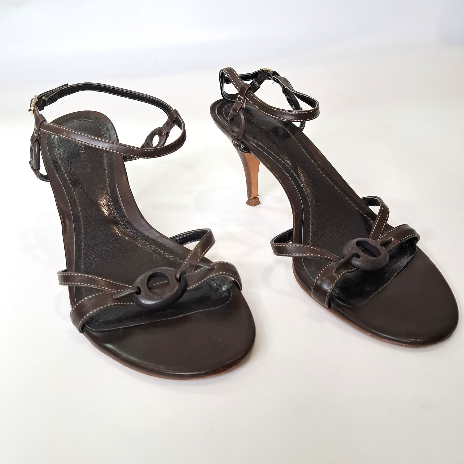 Ann Taylor Women’s Shoes Sandle Ankle Strap Kitten Heels 7M Leather Brown Brazil