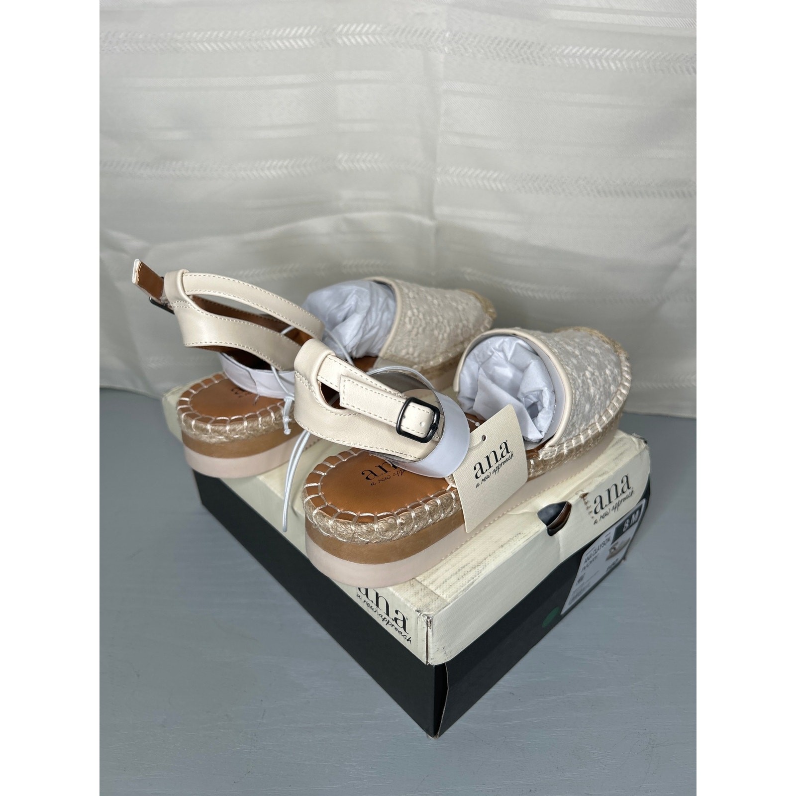 a.n.a Clayson Espadrille Wedge Sandal Ivory Size 8 M Open Toe Slip-On Summer