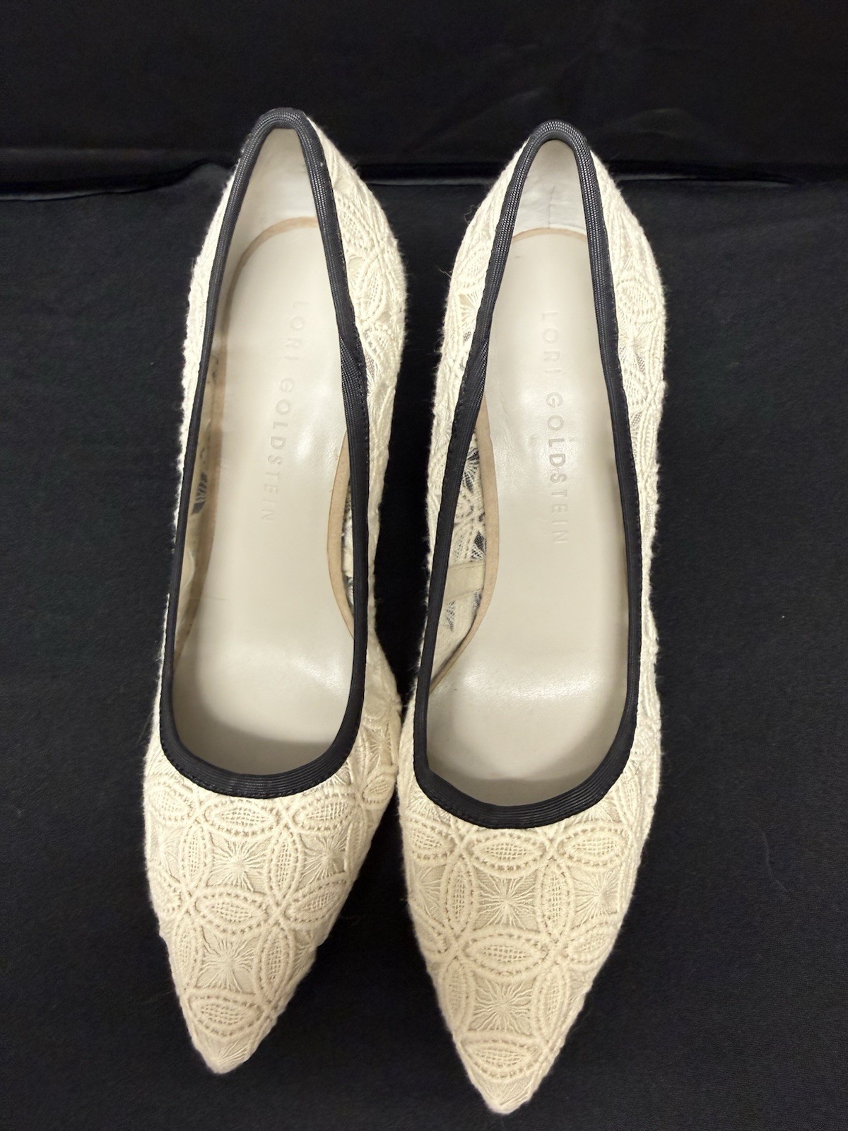 Lori Goldstein Ivory Embroidered Textile Cone Heel Pumps Cork Women’s 8M/38.5