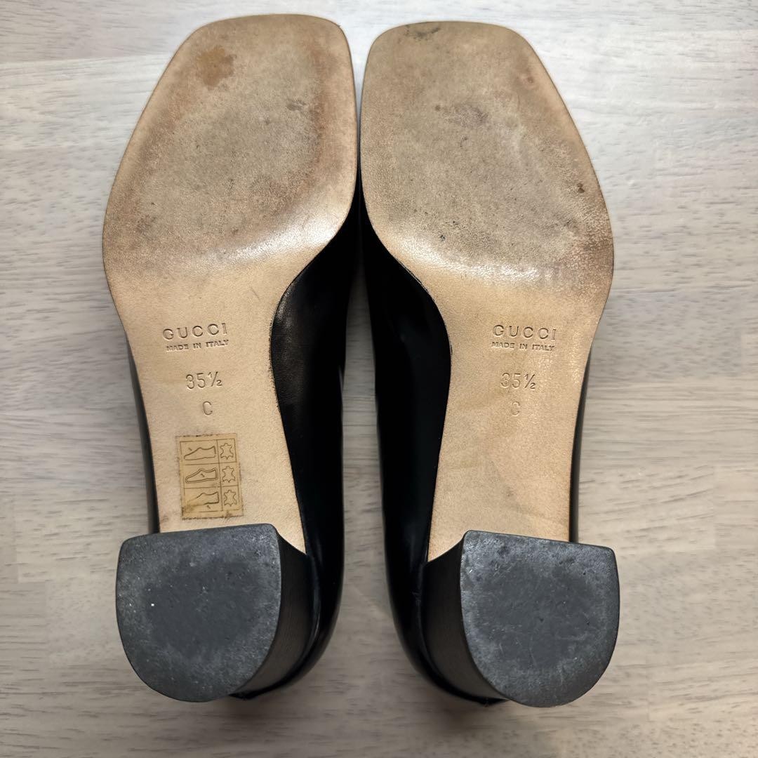 GUCCI Horsebit Leather Pumps Square Toe 23cm Black Italy