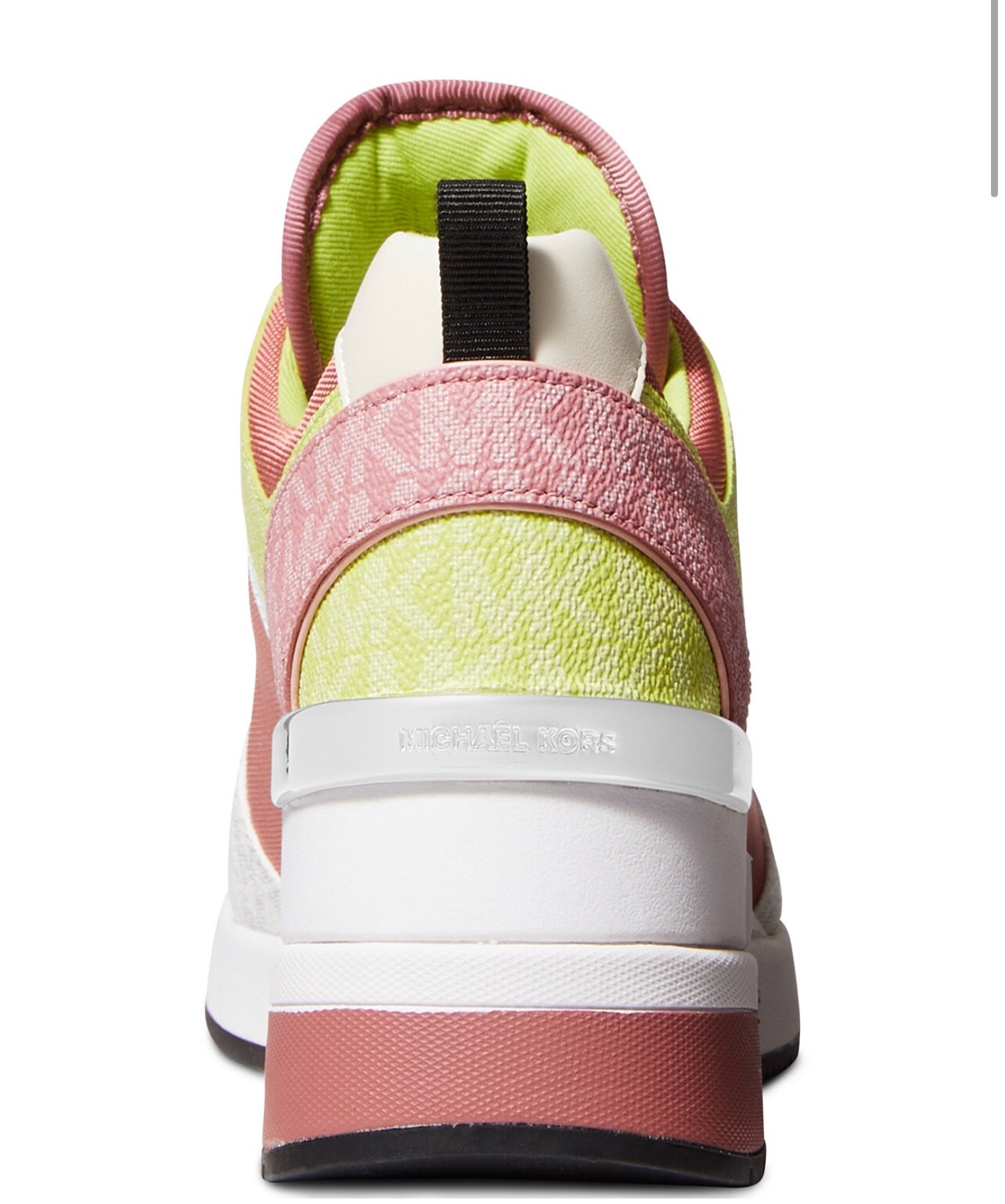 NIB Size 9.5 Michael Kors GEORGIE Wedge Trainer Rose Multi Pink Lime Sneakers