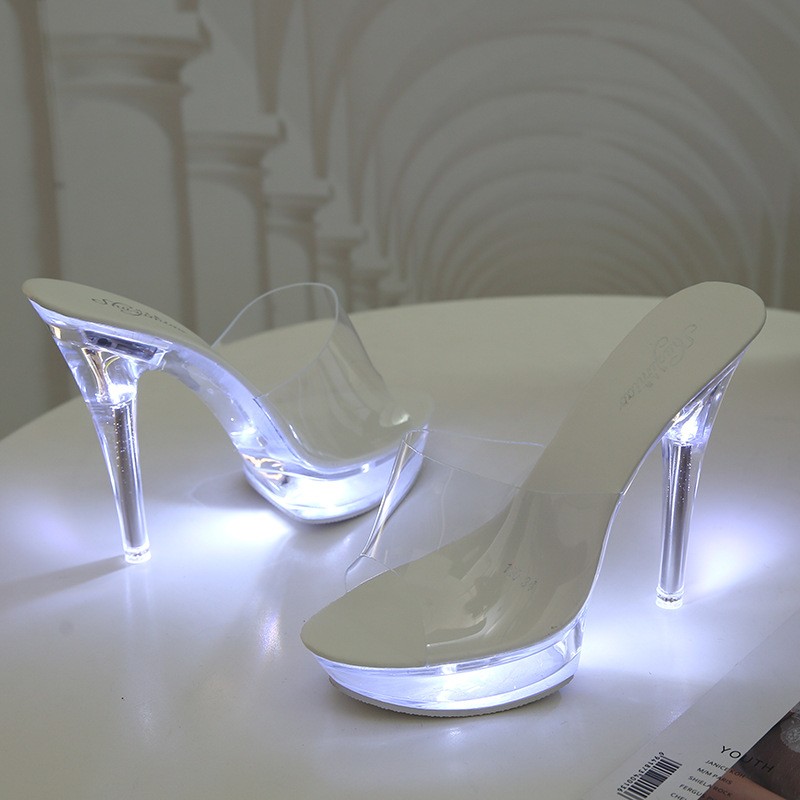 Women’s Light Up LED Heeled Sandals Clear Platform Stiletto Heels Club & Party