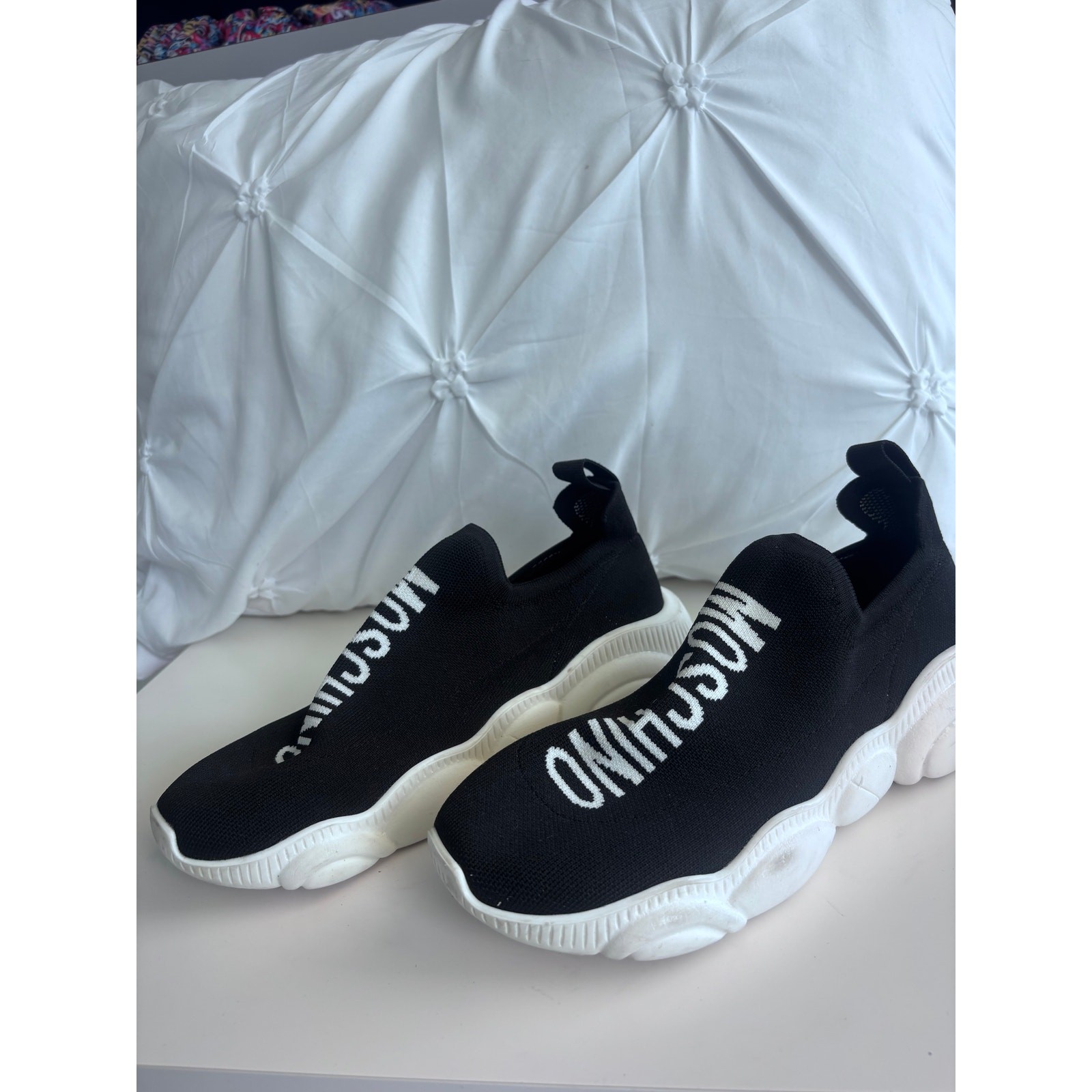 Moschino Couture Stretch Fabric Black Knit Slip On Sneakers Women’s Size 39