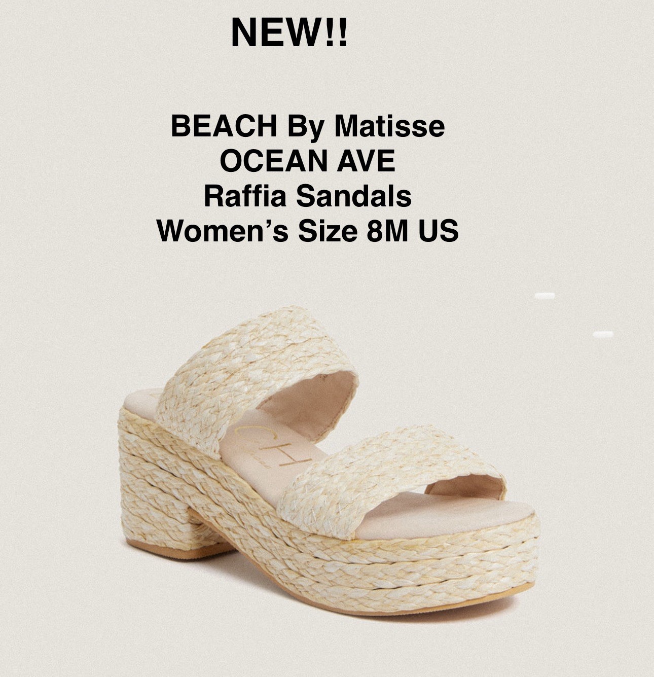 Matisse Raffia Platform Sandals Women’s Block Heel Slides Size 8 US NEW!