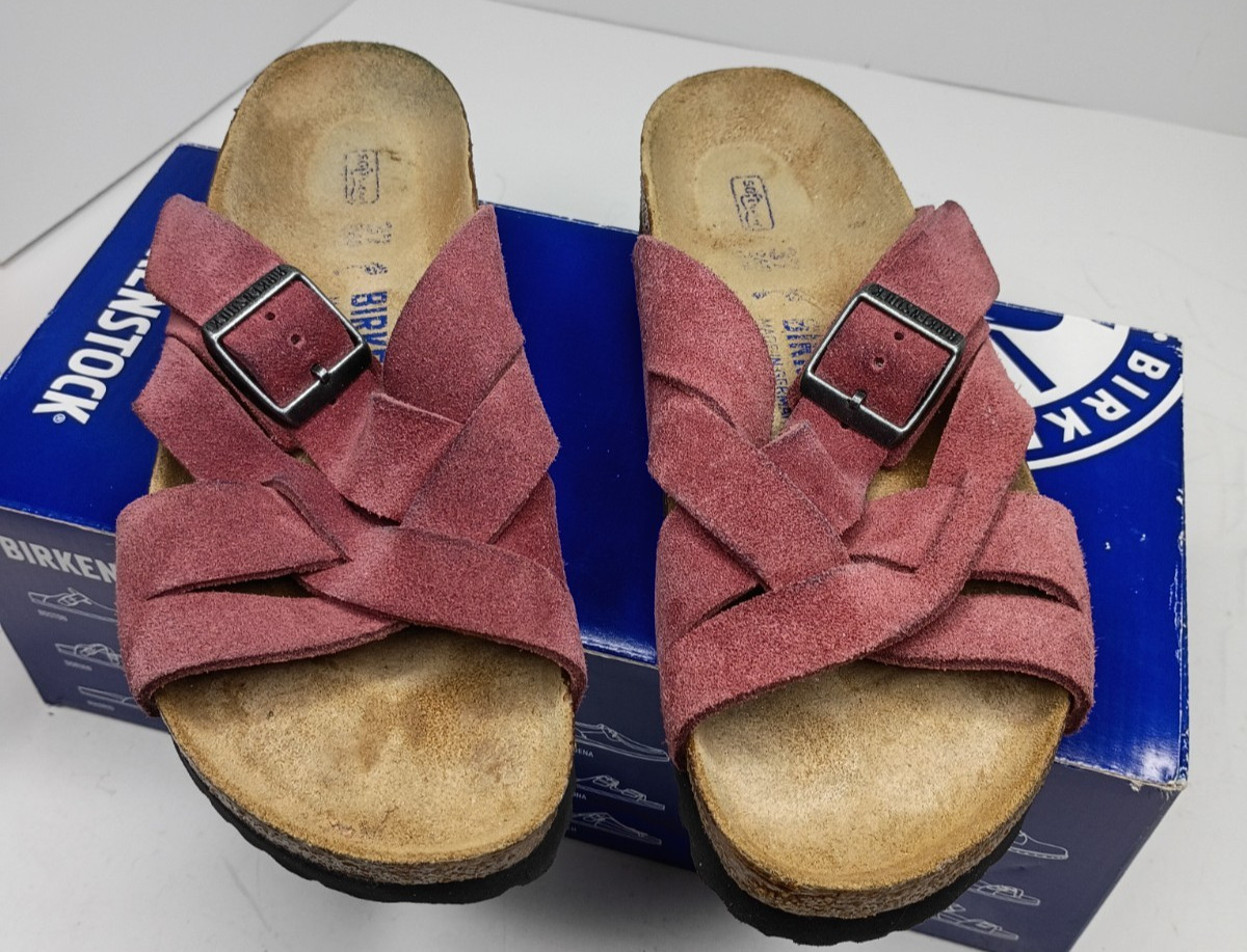 Birkenstock Lugano Sandals Pink Suede Women Sz 37 6-6.5 US Soft Footbed Germany