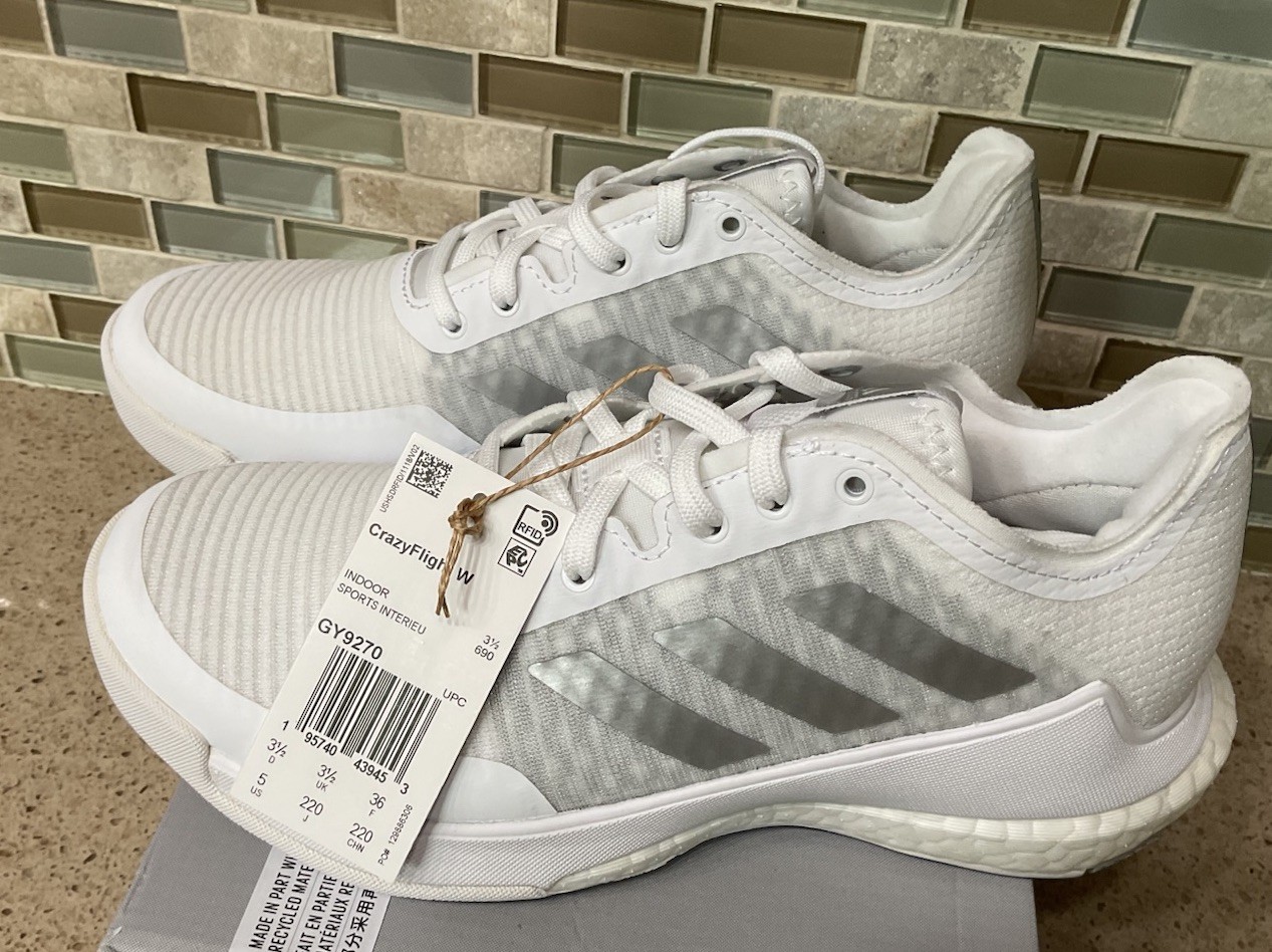 Womens Adidas Crazy Flight Sneakers Size 5 White Gray Volleyball New