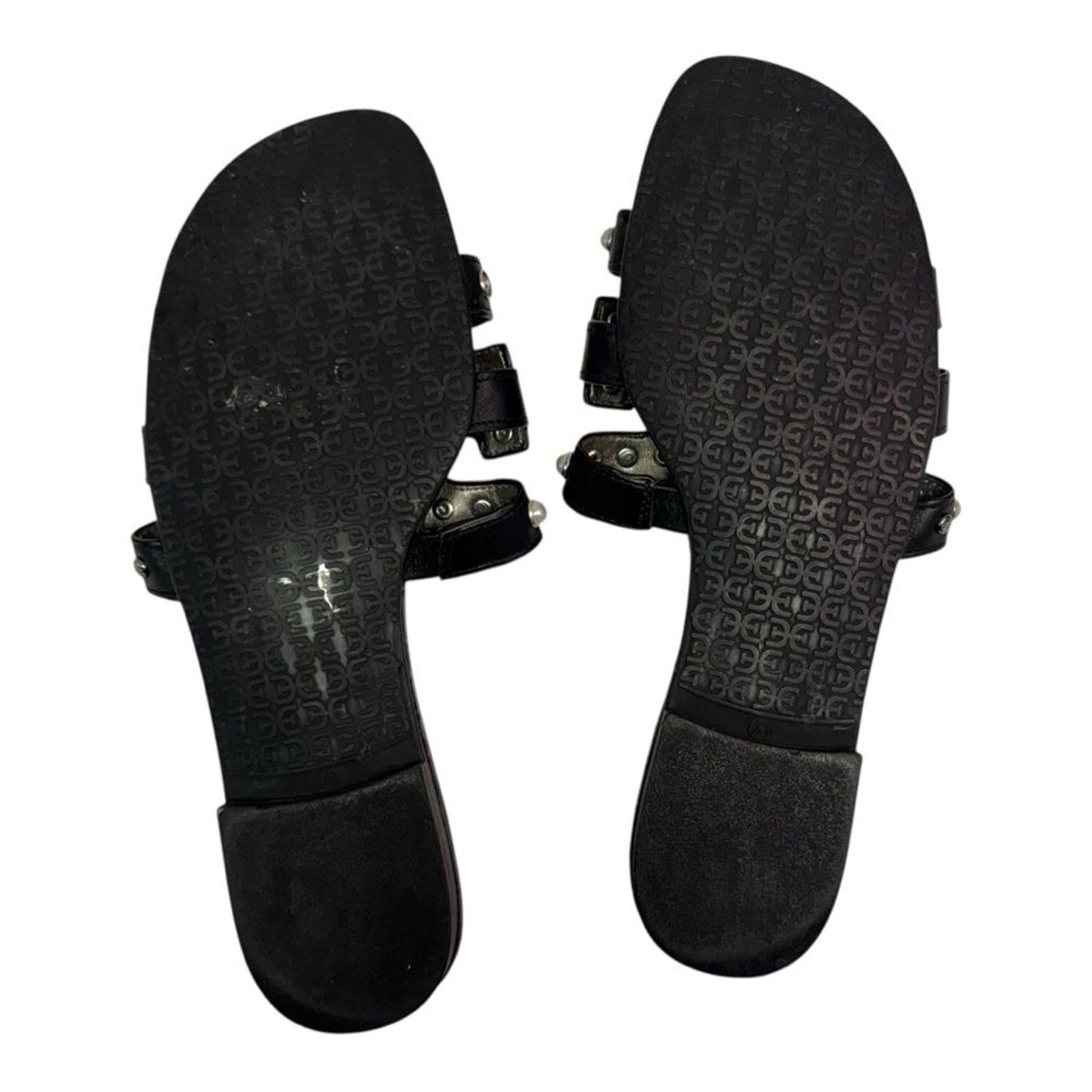 Sam Edelman Women Black Leather Studded Pearl Embellished Slide Sandals SZ 6.5