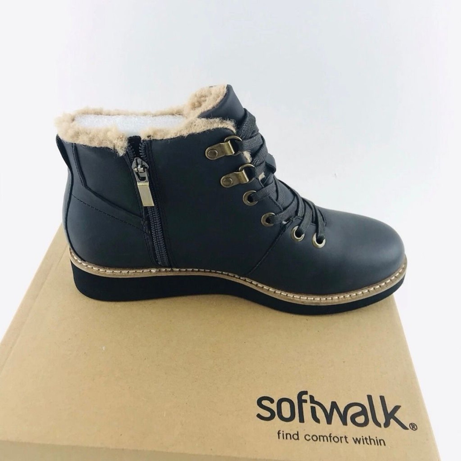 SoftWalk Charcoal Leather Boots SoftWalk Ankle Booties Faux Fur SoftWalk Shoes